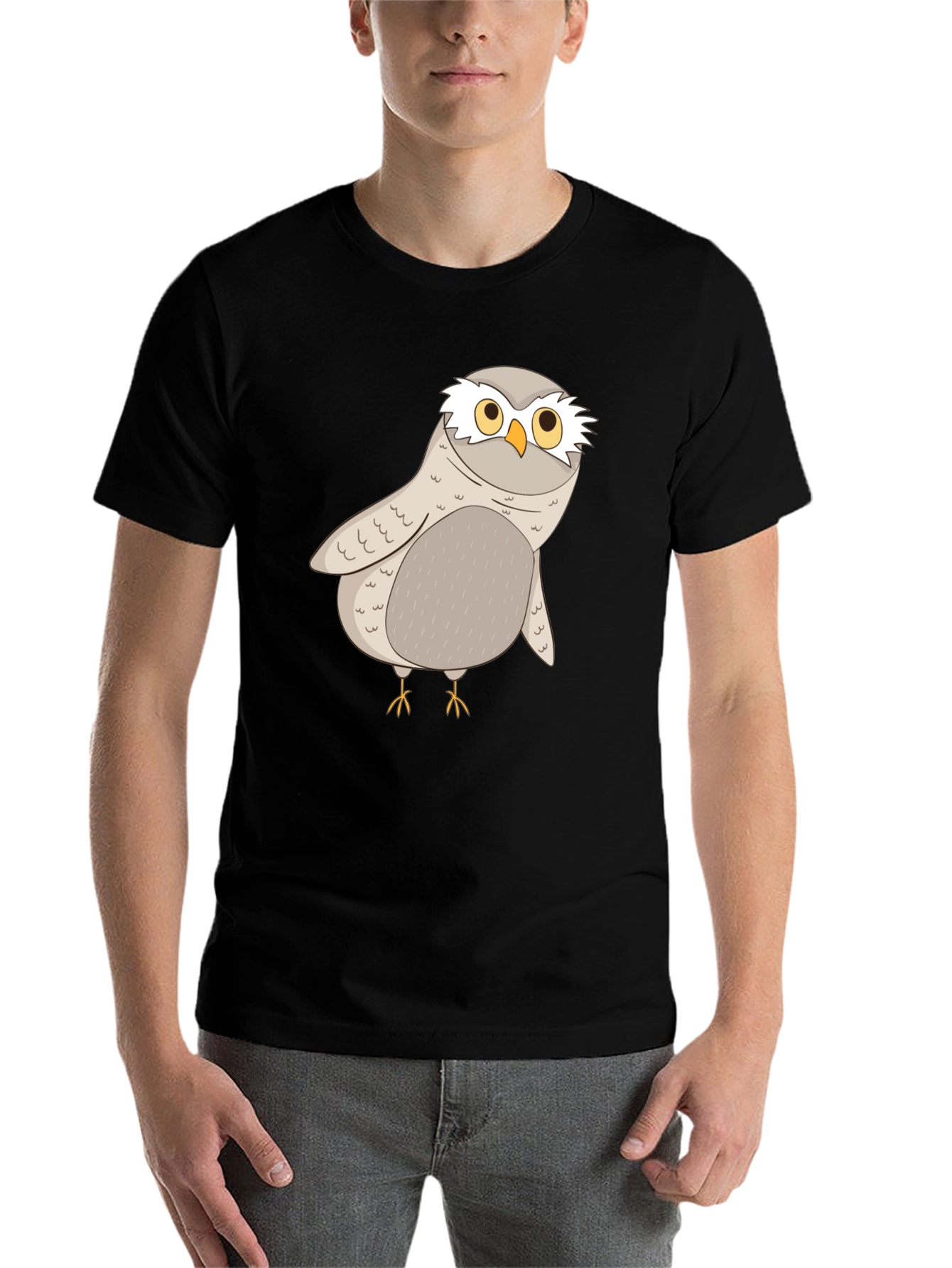 Black Cute Owl Graphic Tee - Black Cotton T-Shirt view 7
