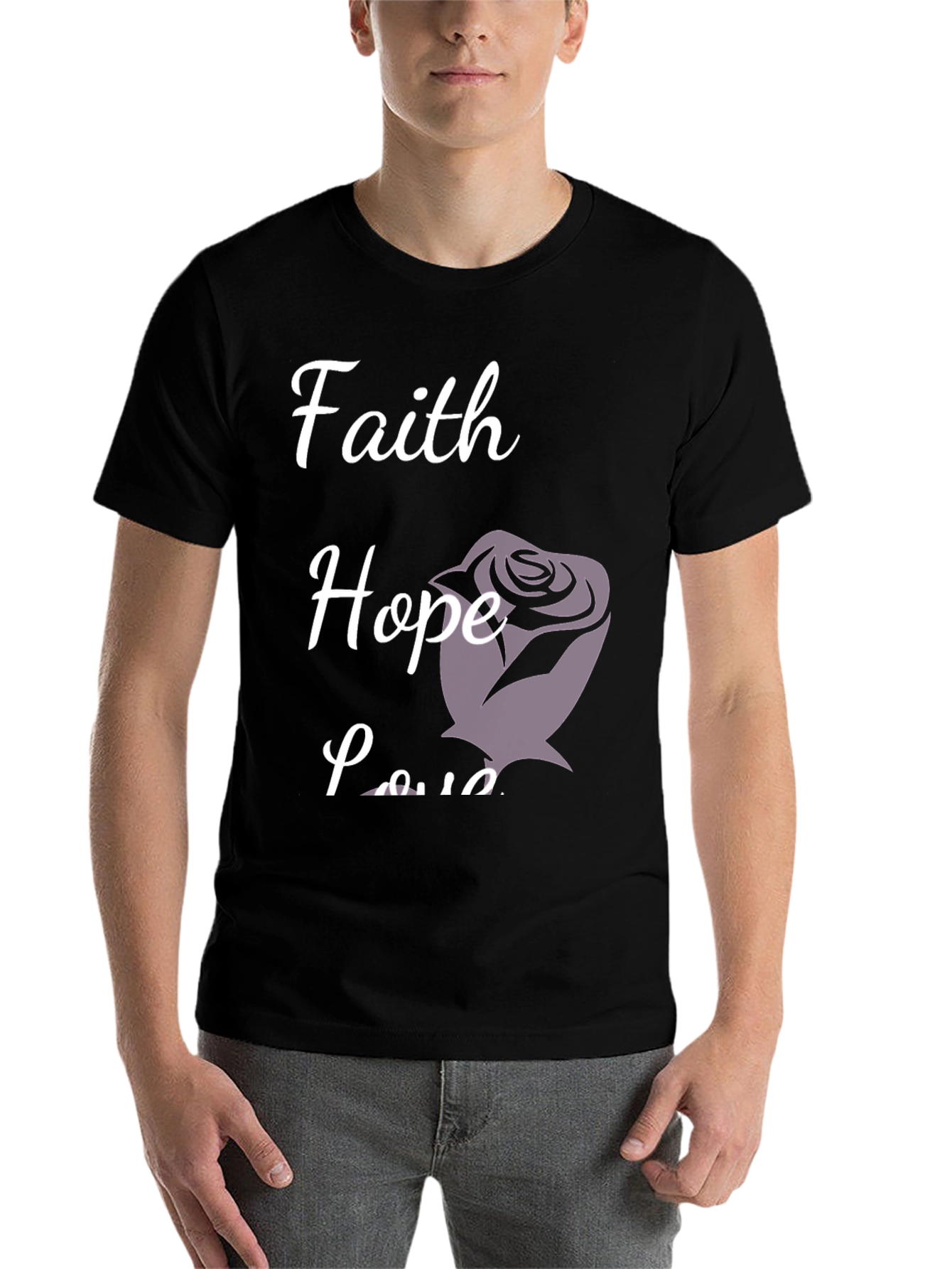 Black Faith Hope Love T-Shirt Rose Design view 7