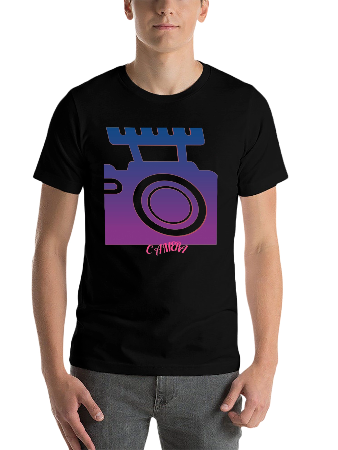 Black Retro Camera T-Shirt - Gradient Graphic Tee view 7