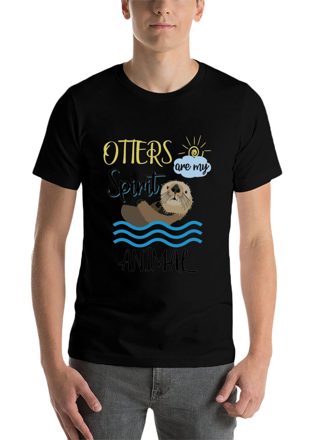 Black Otter Spirit Animal Graphic Tee - Unisex Black T-Shirt view 7