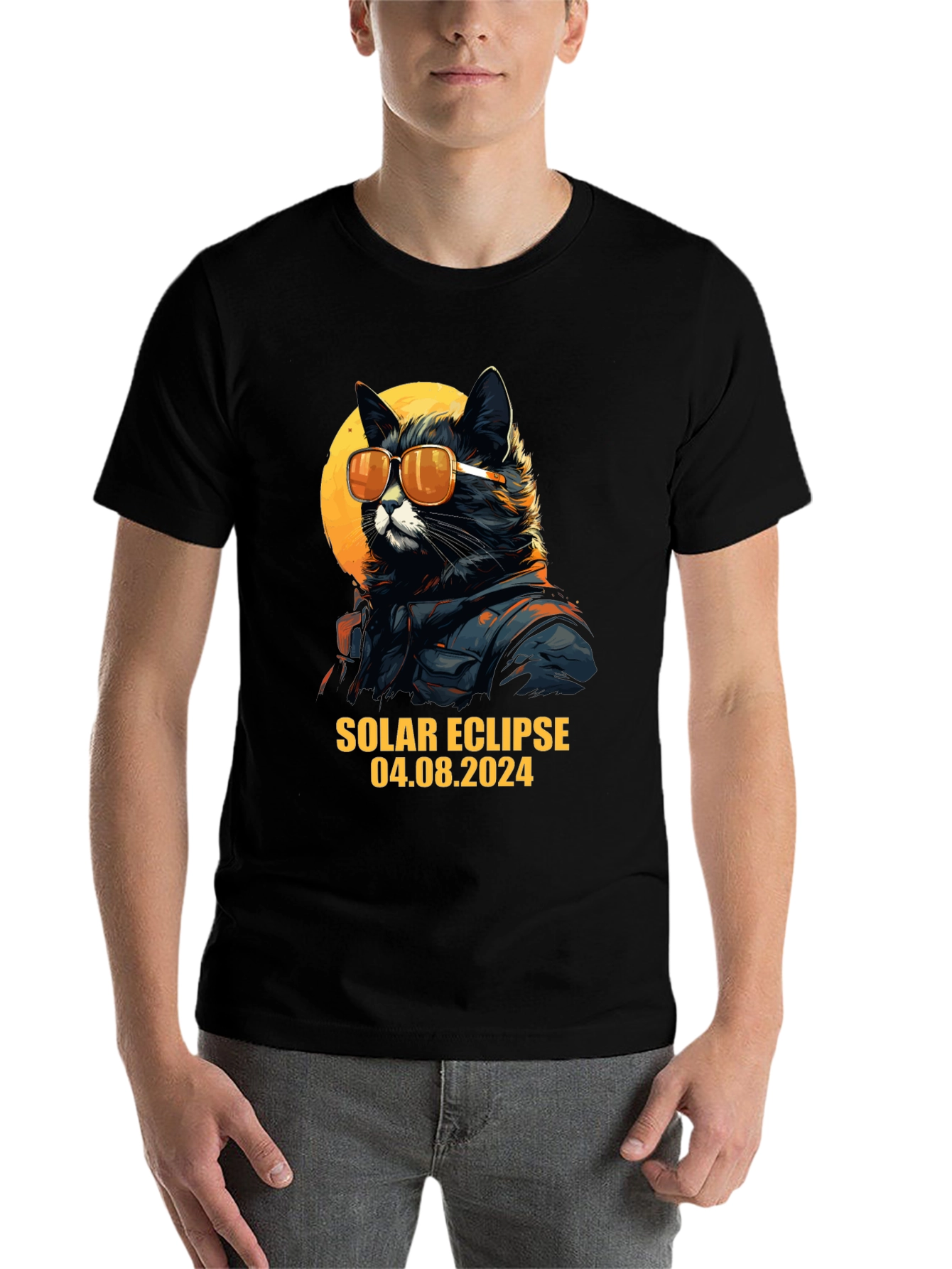 Black Solar Eclipse 2024 Cat T-Shirt view 7