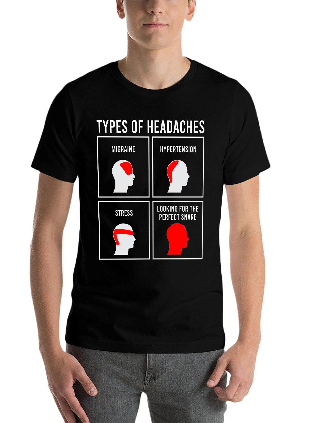 Black Types of Headaches Funny T-Shirt view 7