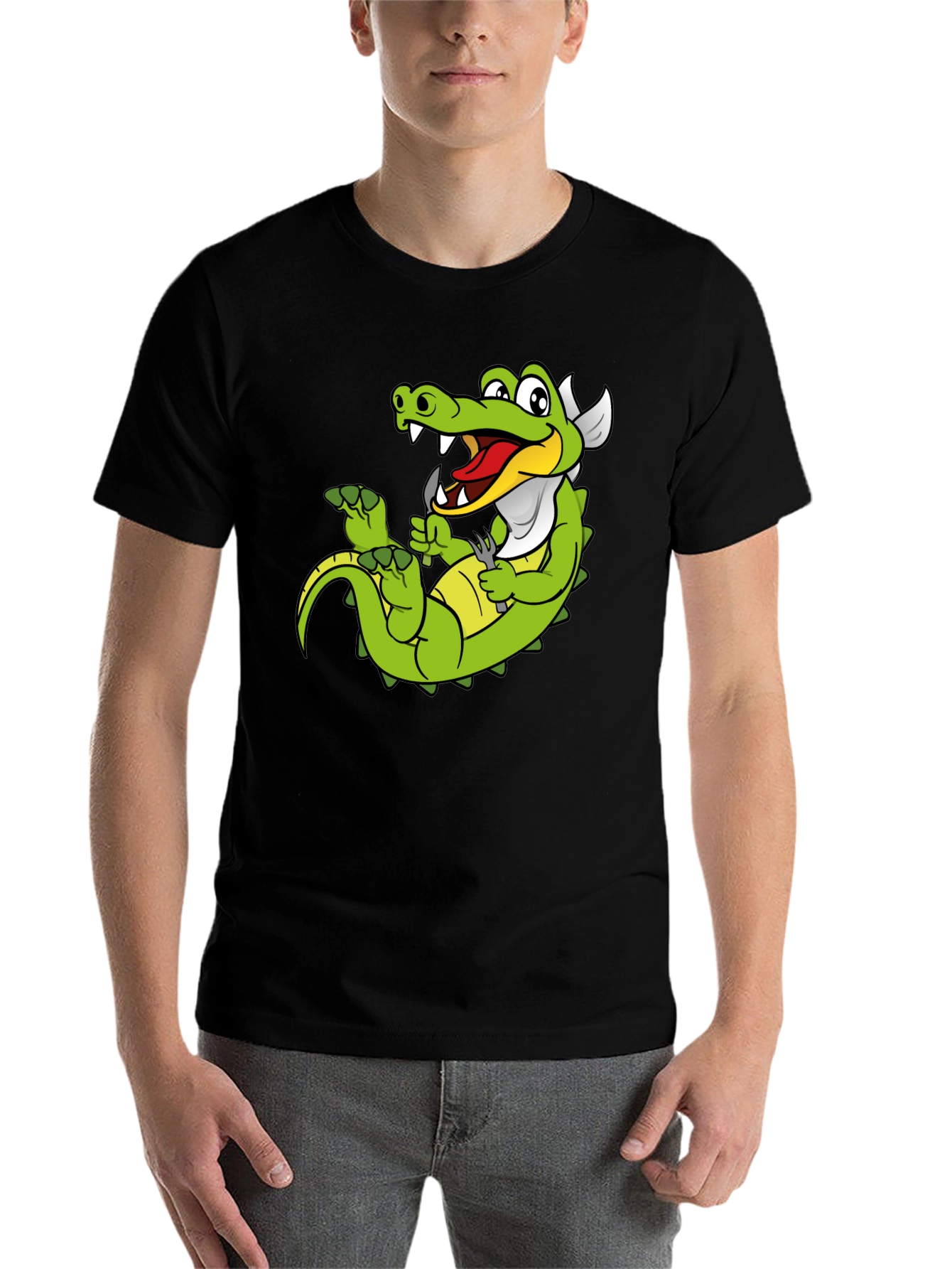 Black Funny Alligator Cartoon T-Shirt view 7