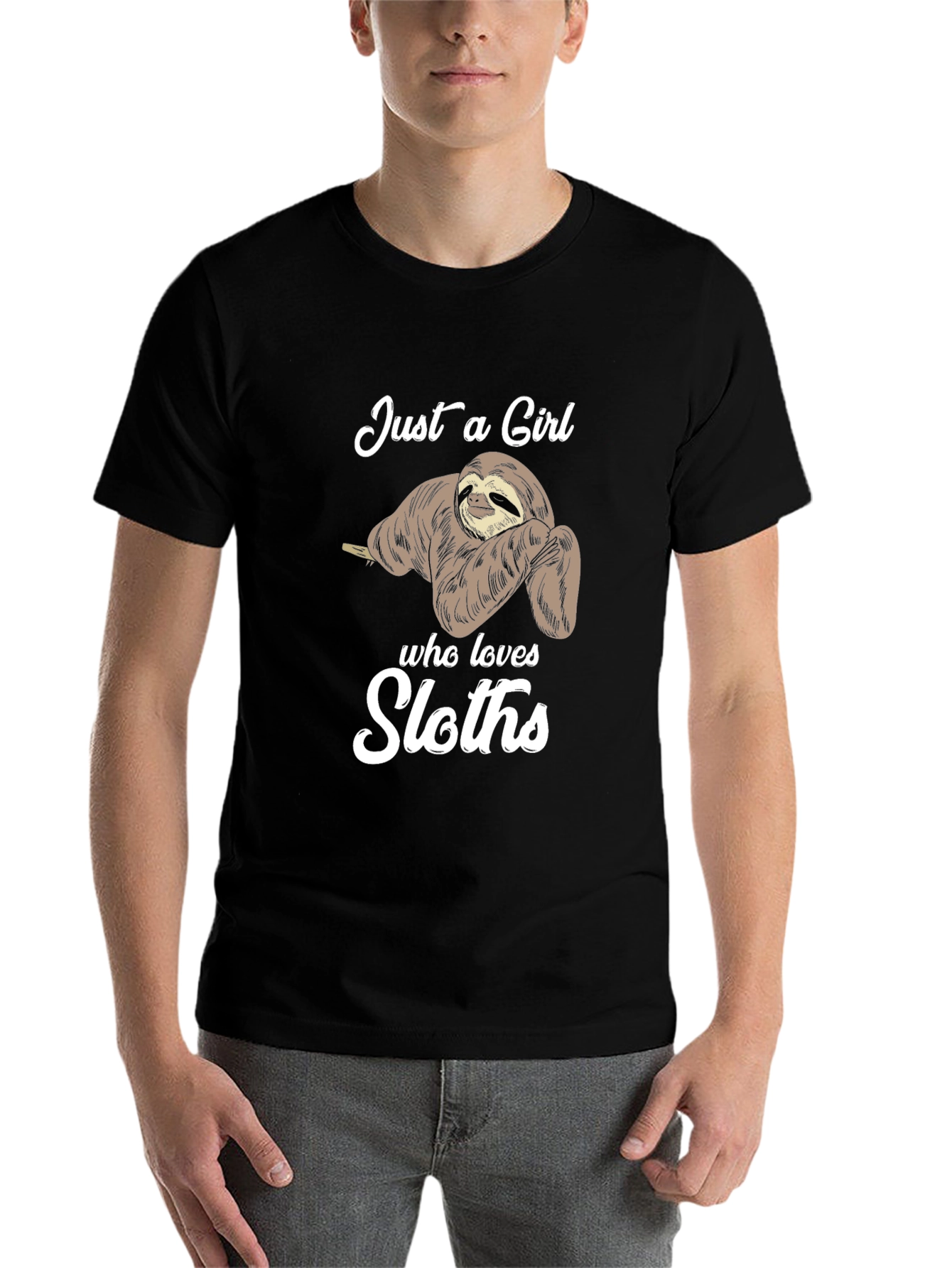 Black Just a Girl Who Loves Sloths Graphic T-Shirt view 7