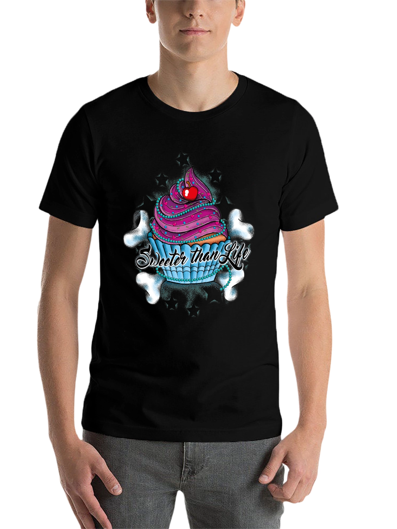 Black Cupcake Skull Graphic T-Shirt - Sweeter Than Life view 7