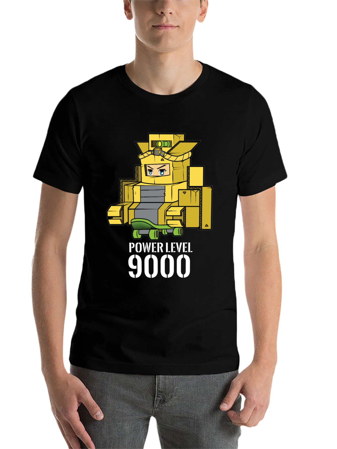Black Power Level 9000 Cardboard Robot T-Shirt view 7