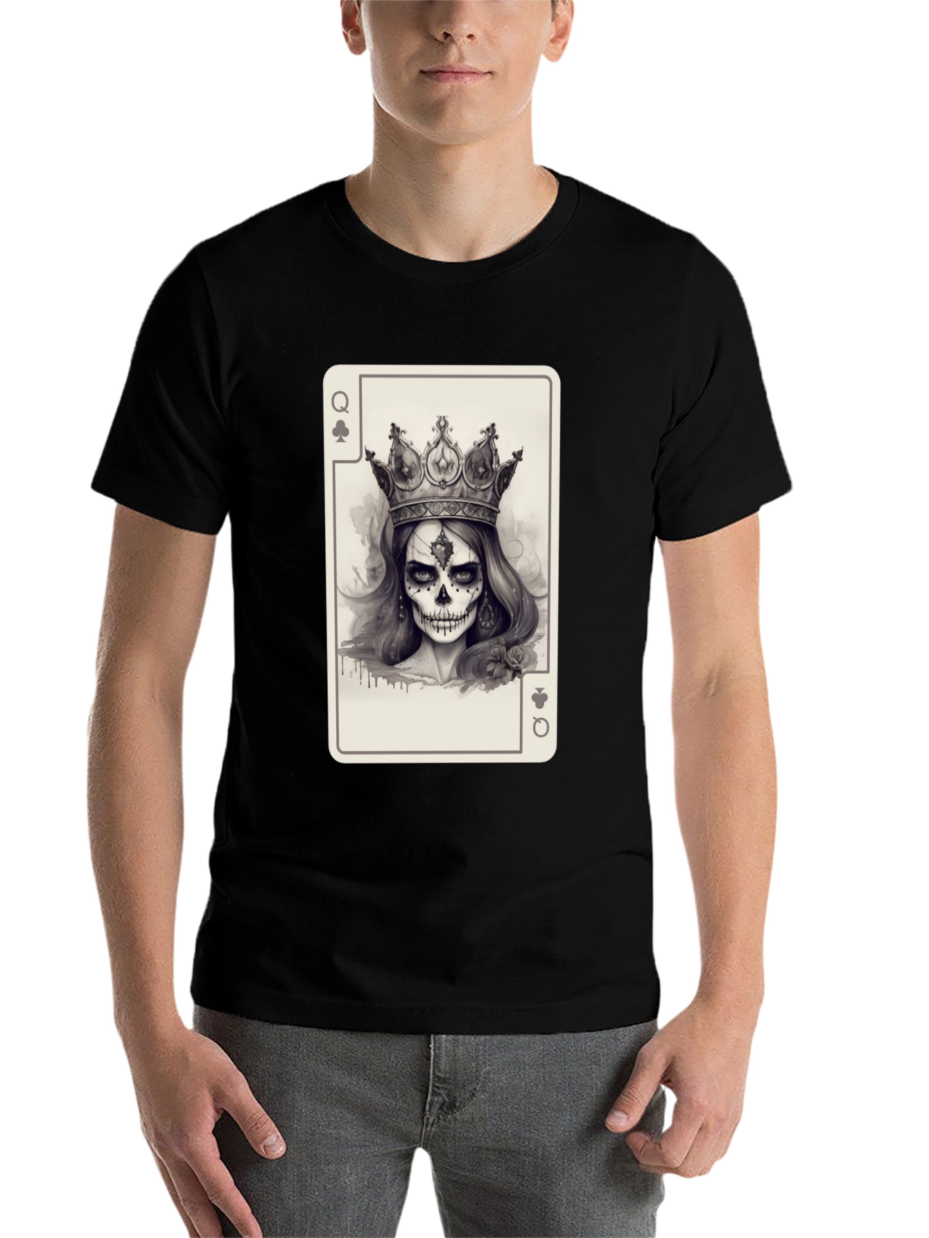 Queen of Spades Card Graphic Tee - Skull Crown - 7
