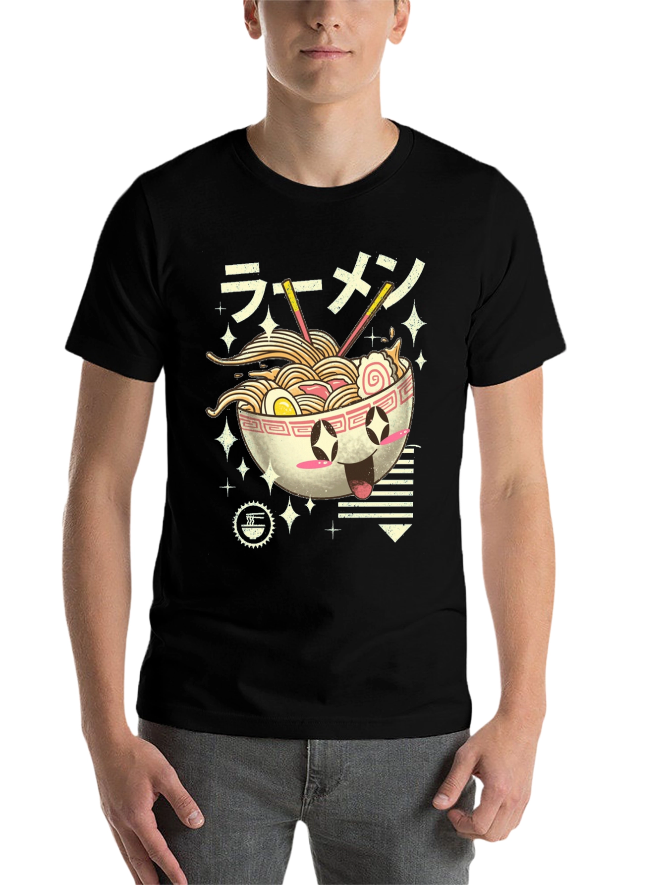 Black Kawaii Ramen Bowl Graphic Tee - Black view 7