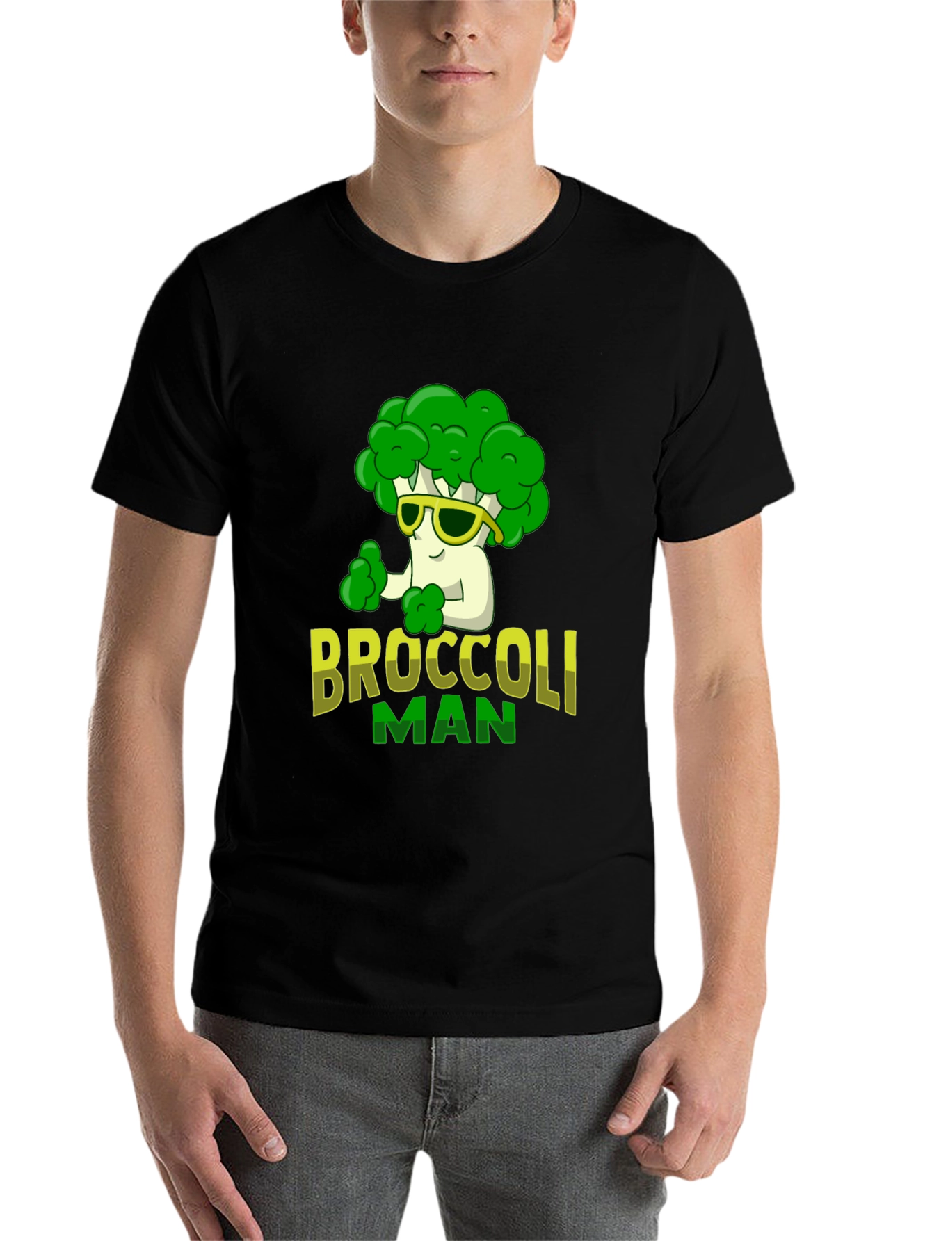 Black Broccoli Man Graphic T-Shirt - Funny Veggie Tee view 7