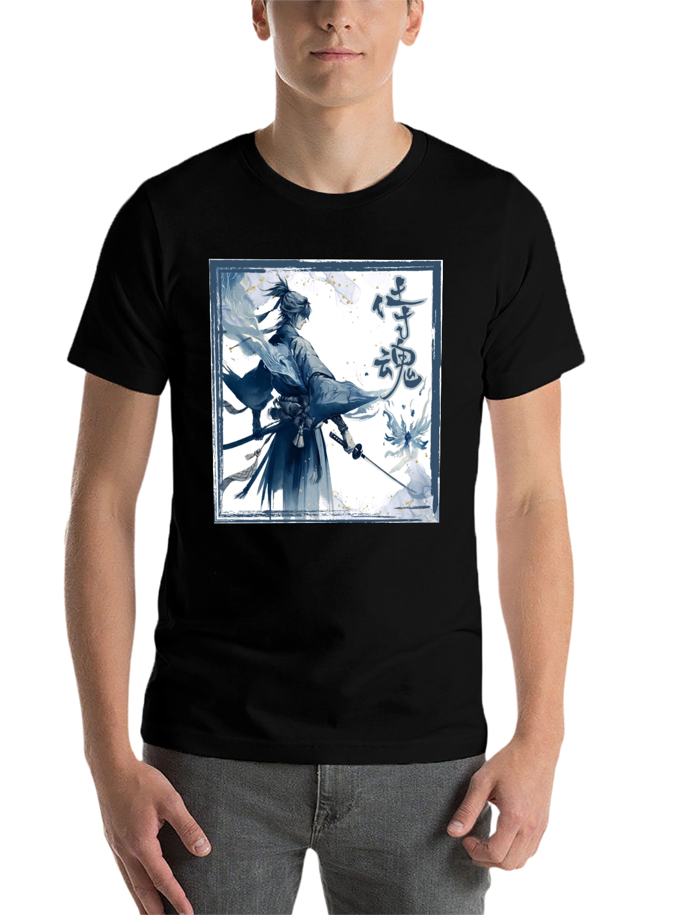 Black Samurai Spirit Graphic Tee - Men's Black T-Shirt view 7