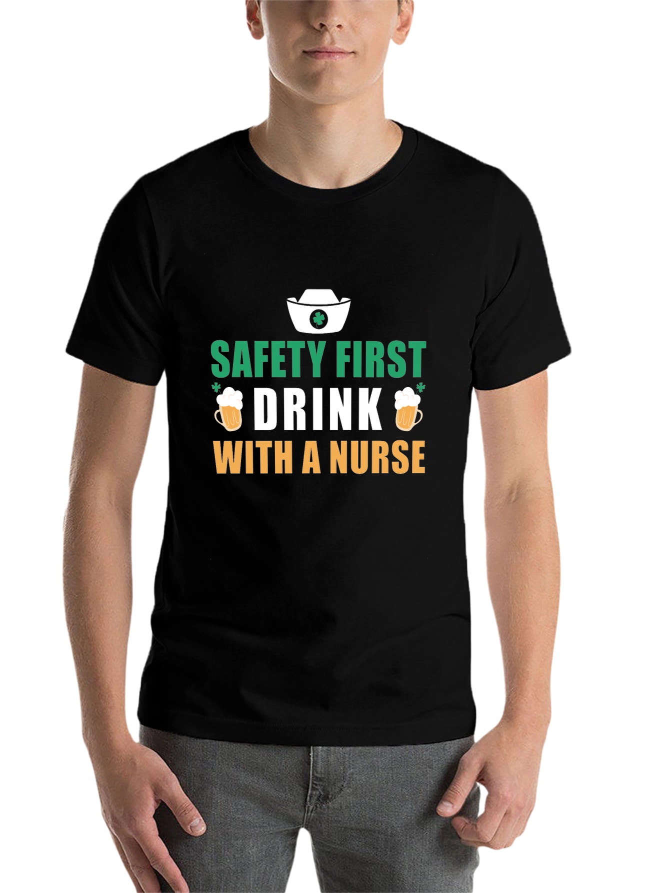 Black Safety First Drink with a Nurse Black T-Shirt view 7