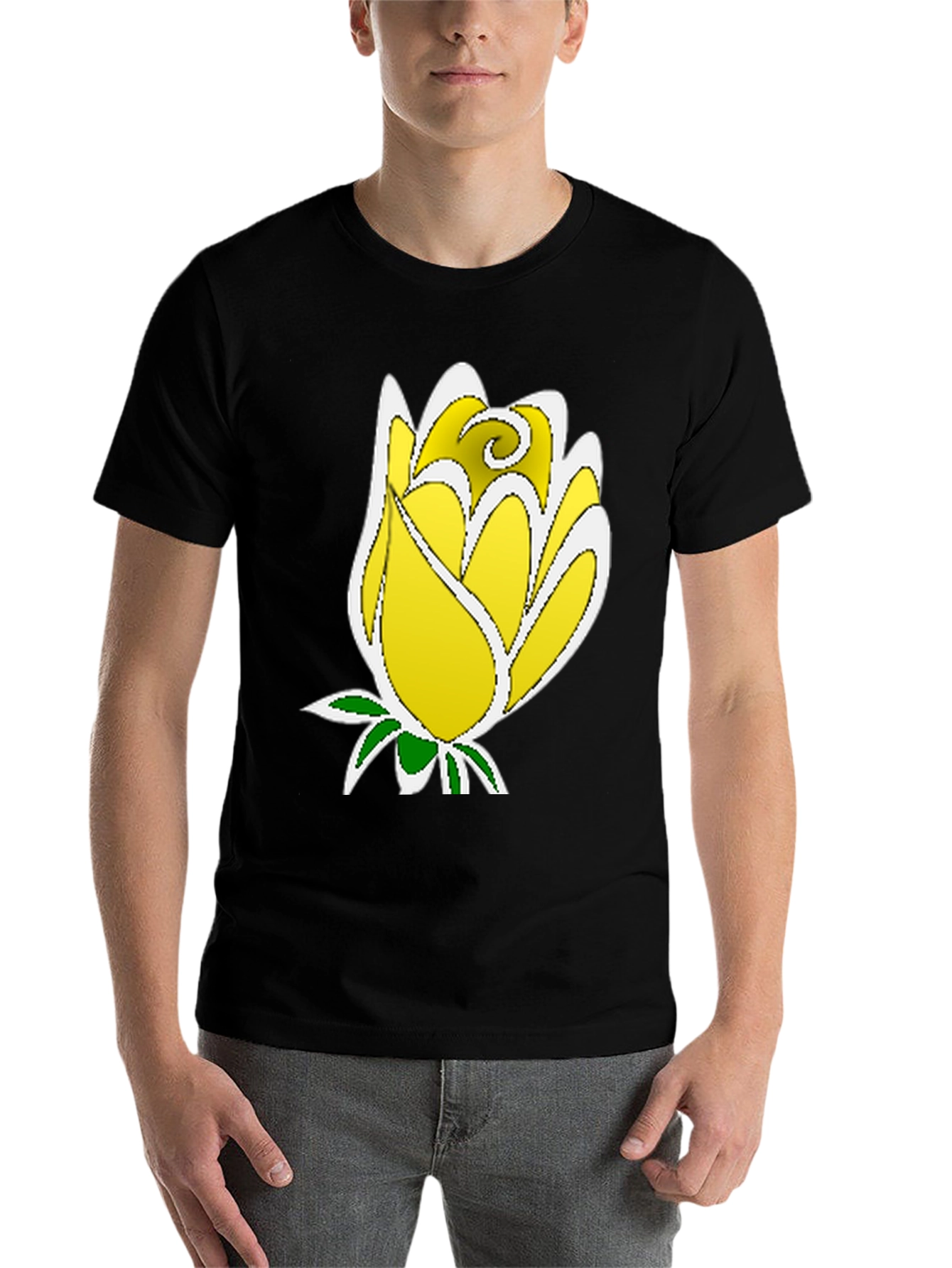 Black Yellow Rose Graphic Tee - Stylish Men's Black T-Shirt view 7
