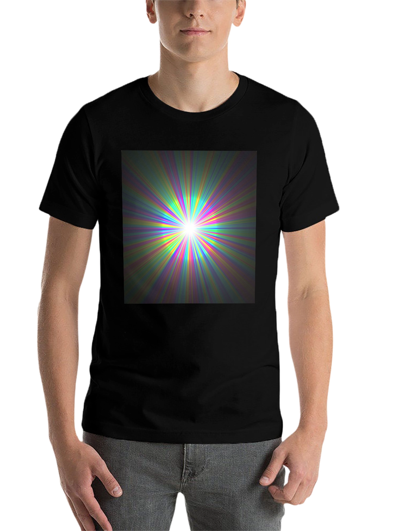 Black Prismatic Burst Graphic Tee - Vivid Color Explosion view 7