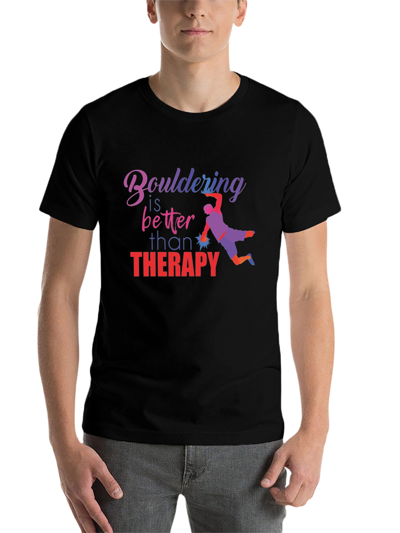 Black Bouldering is Better Than Therapy T-Shirt view 7