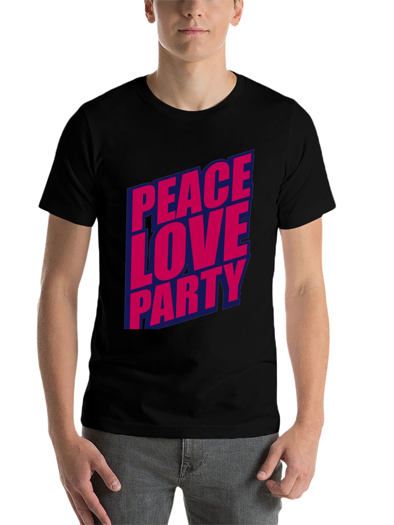 Black Peace Love Party Graphic Tee - Stylish Crew Neck T-Shirt view 7