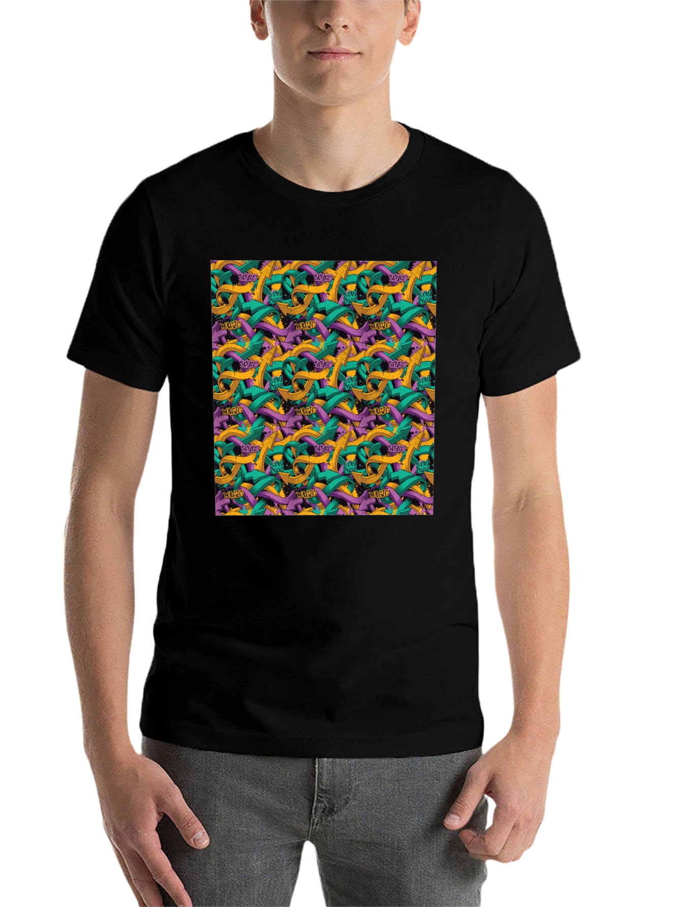Abstract Arrow Graphic Black T-Shirt - 7