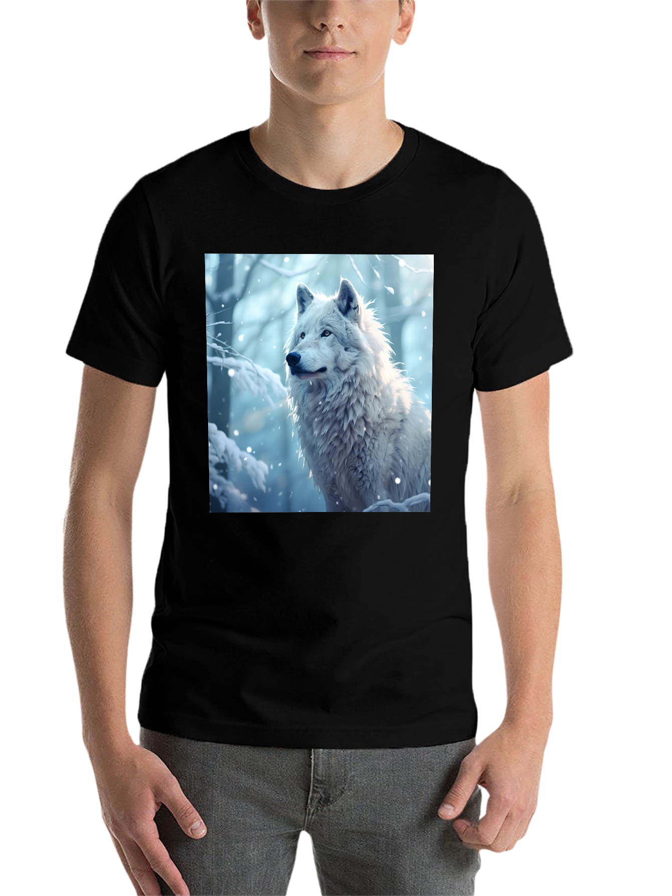 Black Wolf Graphic Tee - Winter Scene Black T-Shirt view 7