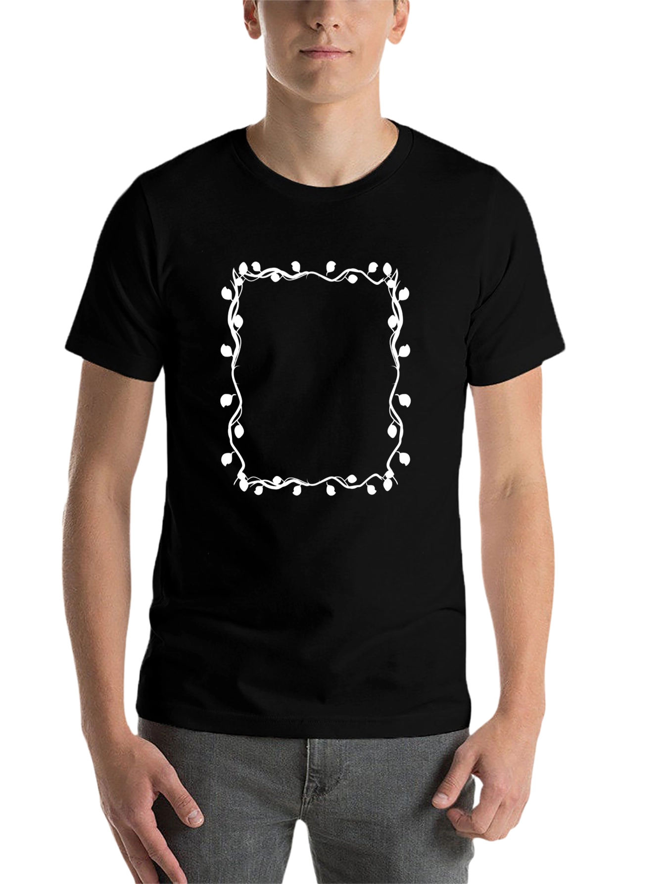 Black Tee with Decorative White Square Design - 7