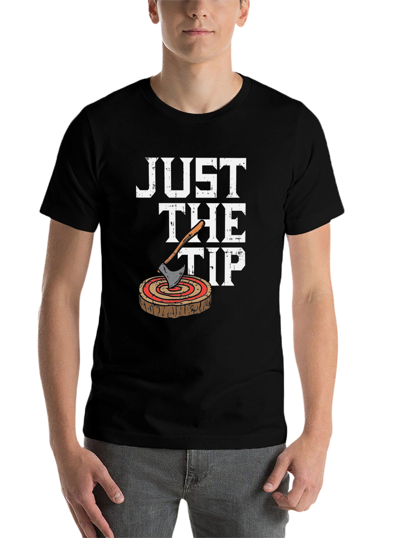 Black Just The Tip Axe Throwing Humor T-Shirt view 7