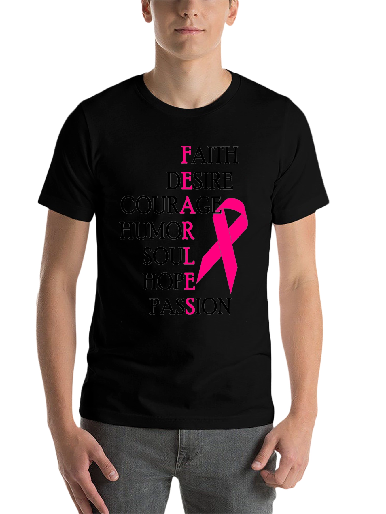 Black Fearless Breast Cancer Awareness T-Shirt view 7
