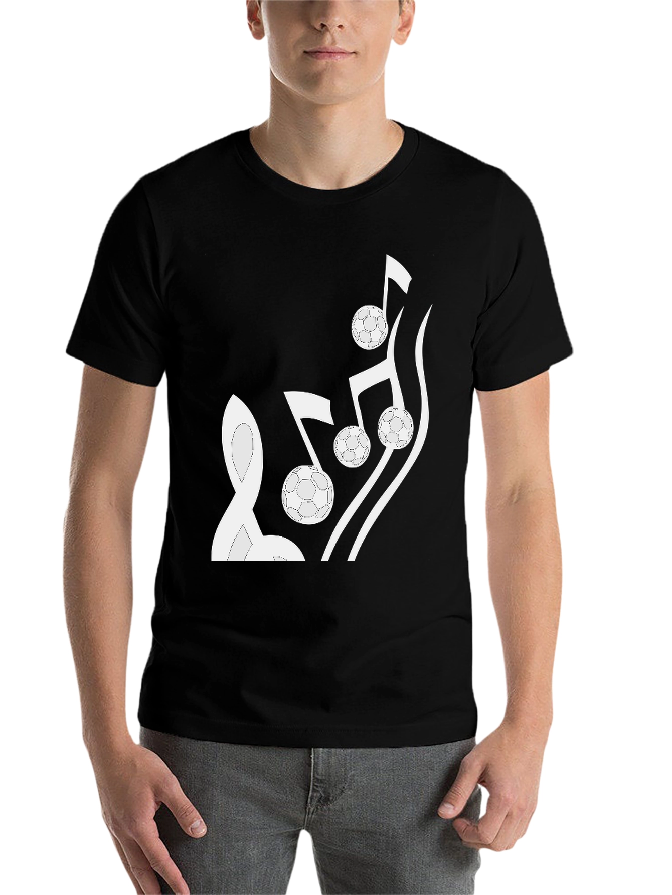 Black Musical Soccer Tee - Black Cotton Graphic T-Shirt view 7