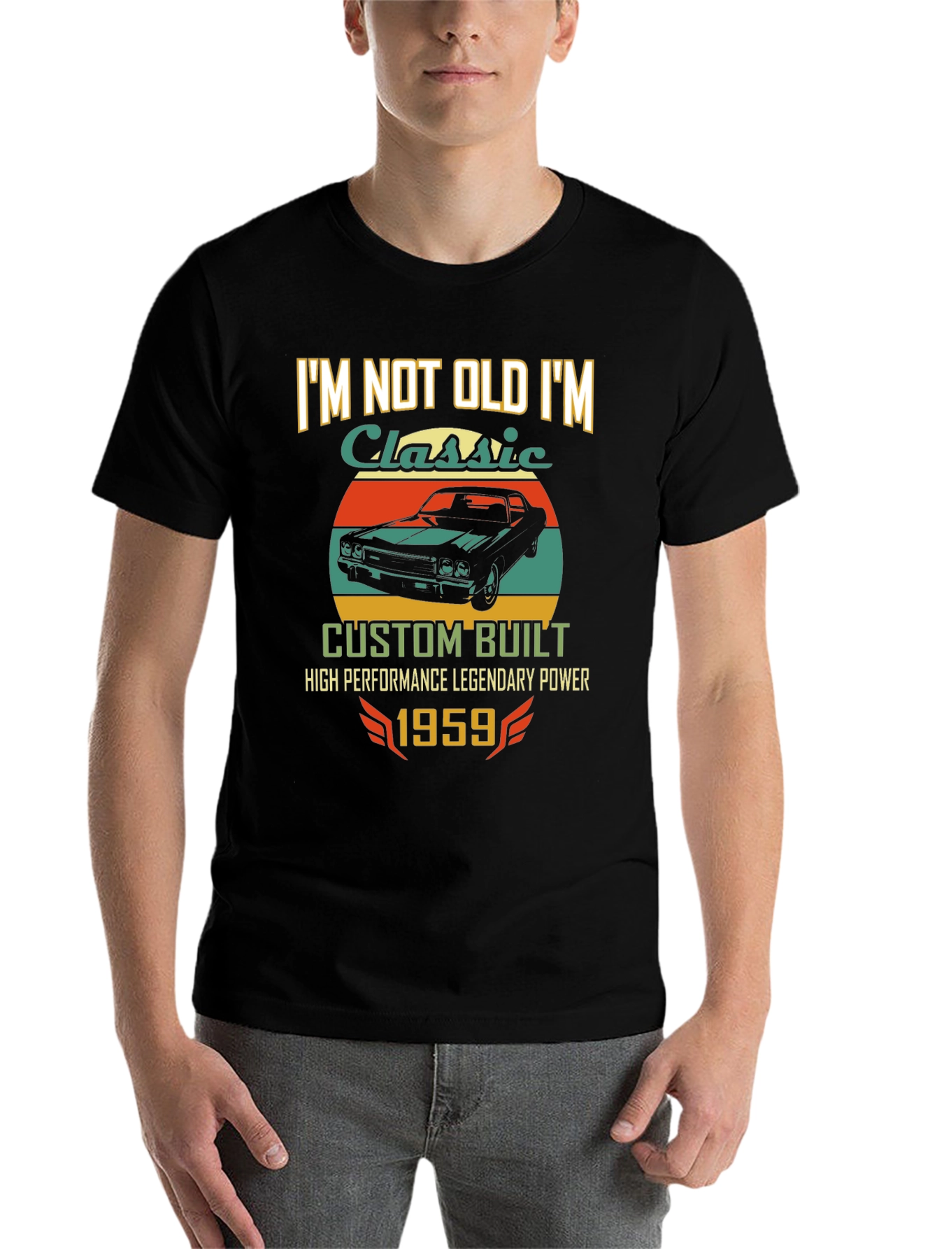 Black Classic Car 1959 T-Shirt - Custom Built view 7