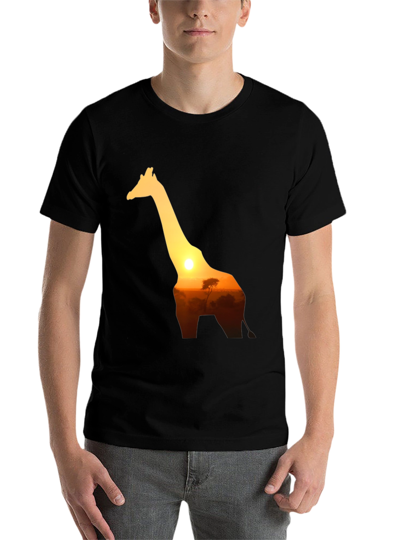 Black Giraffe Sunset Graphic Tee - Black Cotton T-Shirt view 7