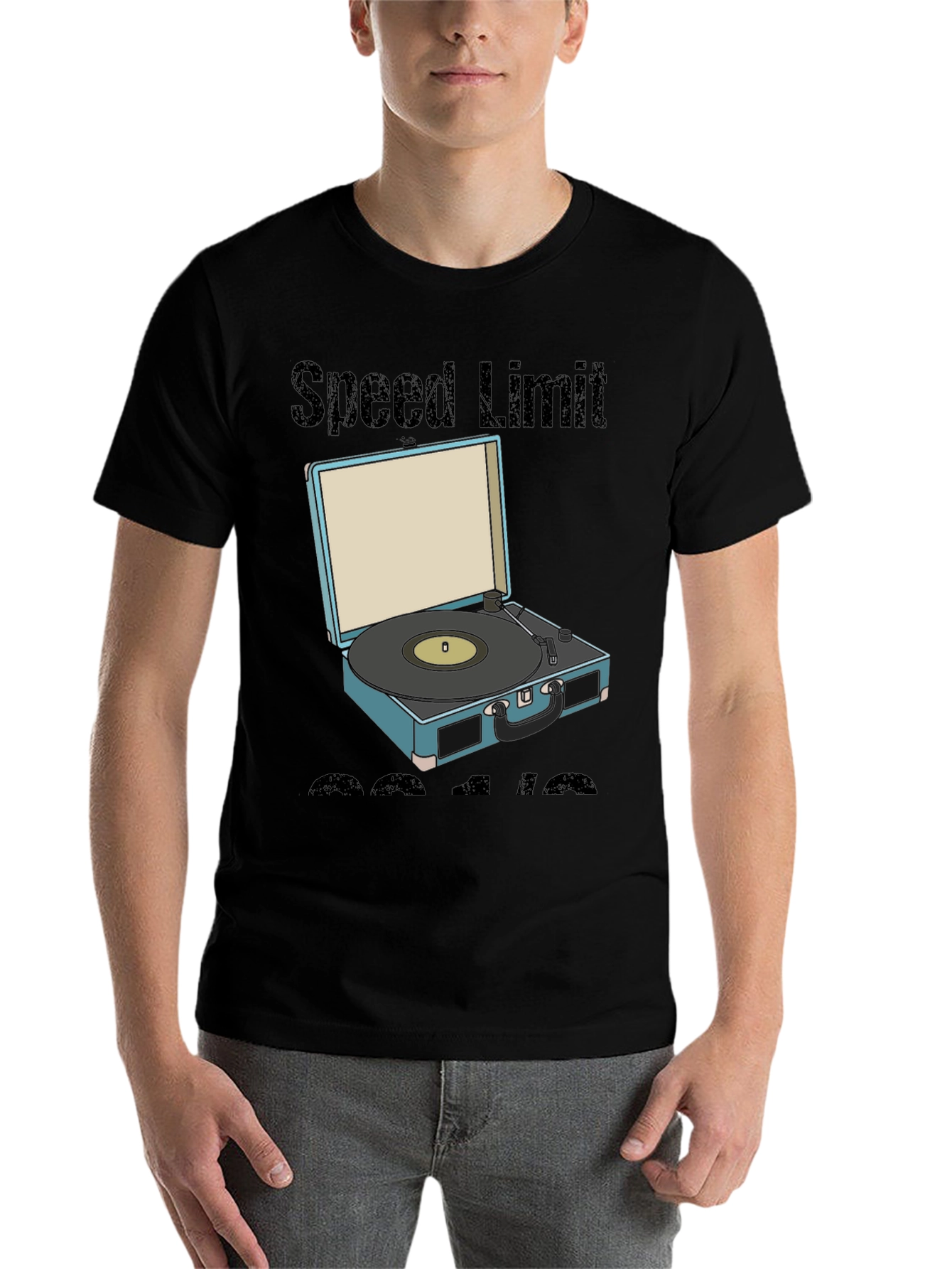 Black Retro Speed Limit Vinyl Record Player T-Shirt view 7