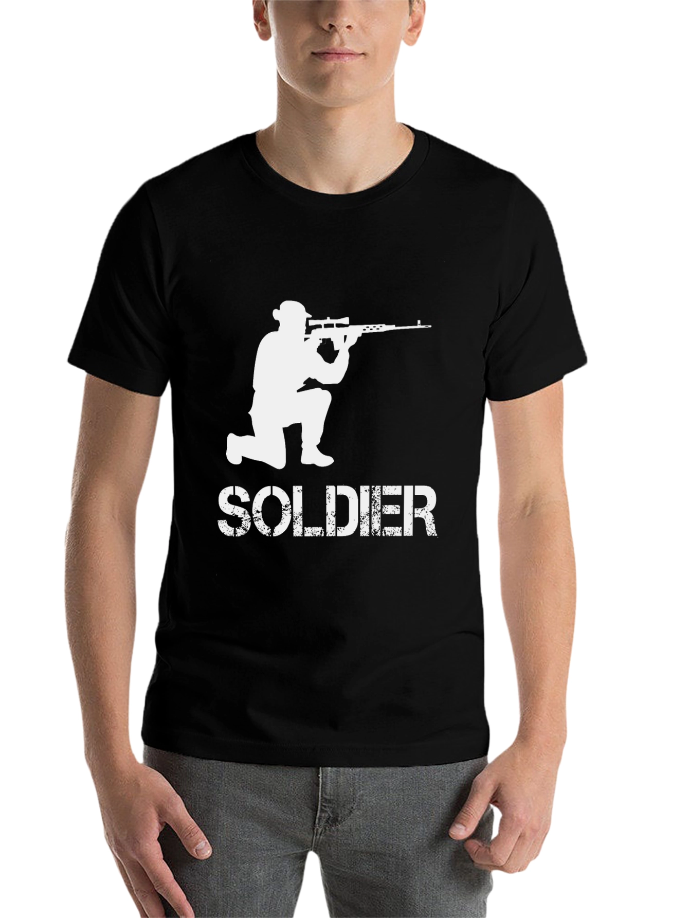 Black Soldier Sniper Graphic Tee - Black Cotton T-Shirt view 7