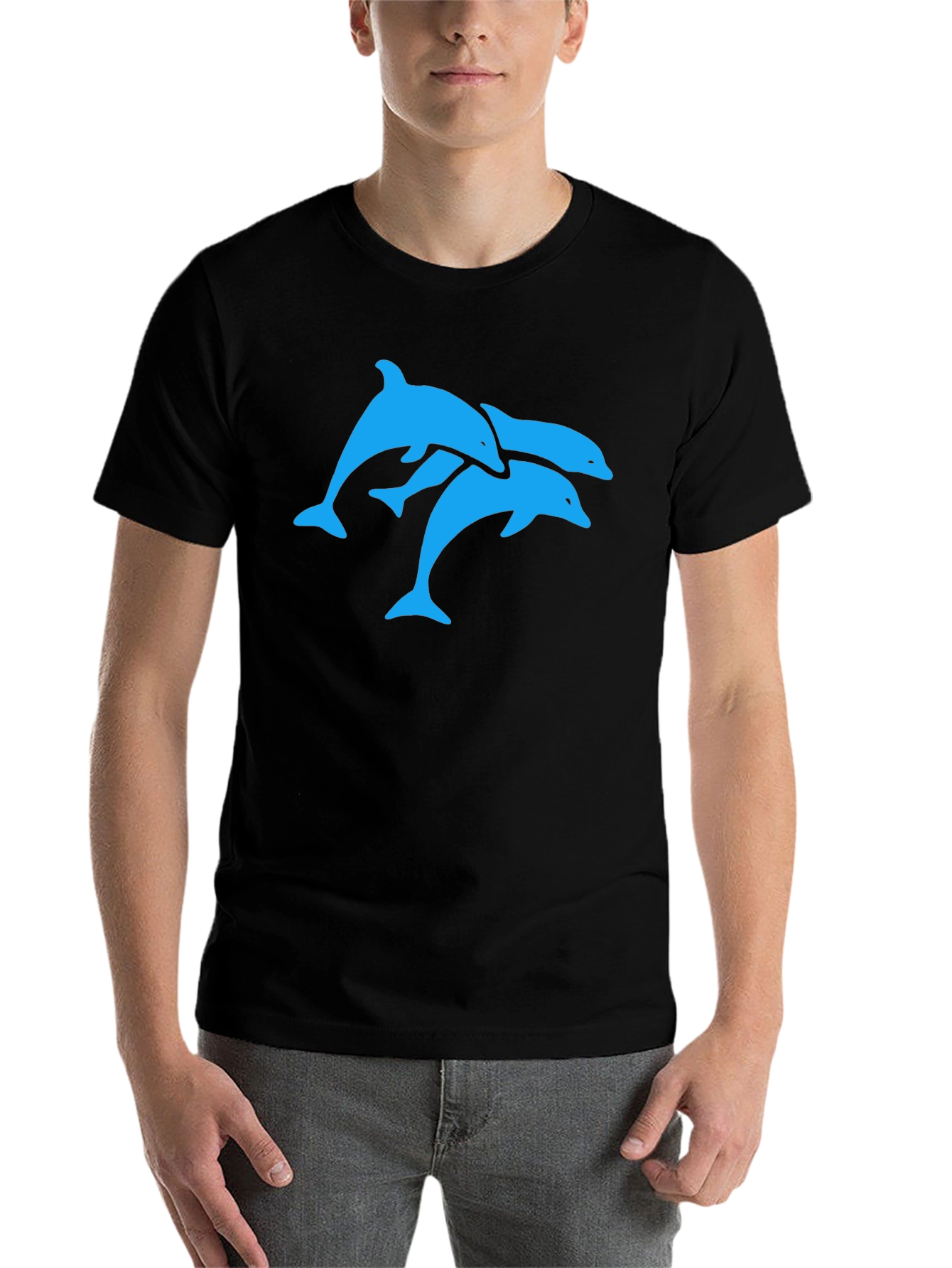 Black Dolphin Trio Graphic Tee - Black Cotton T-Shirt view 7