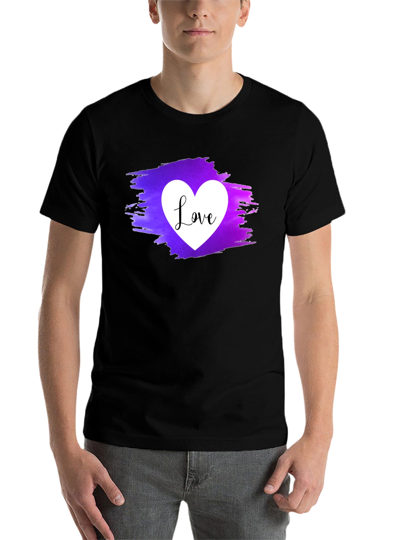 Black Love Heart Graphic Tee - Purple & White Print view 7