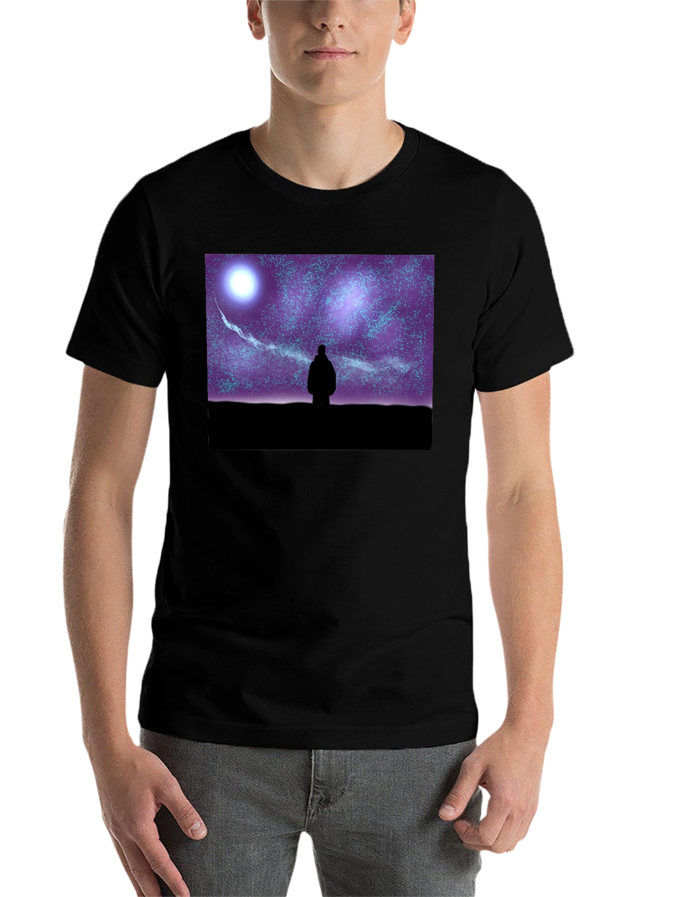 Black Starry Night Graphic Tee - Unisex Black T-Shirt view 7