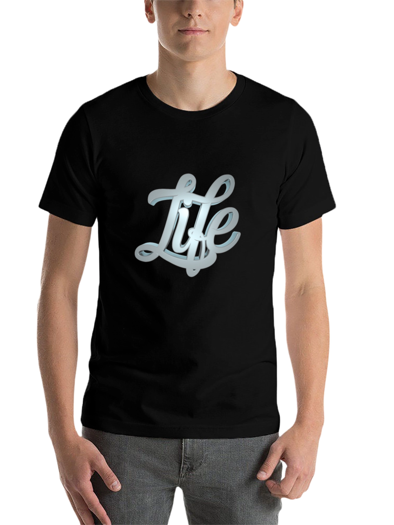 Black Stylish "Life" Graphic Print Black T-Shirt view 7