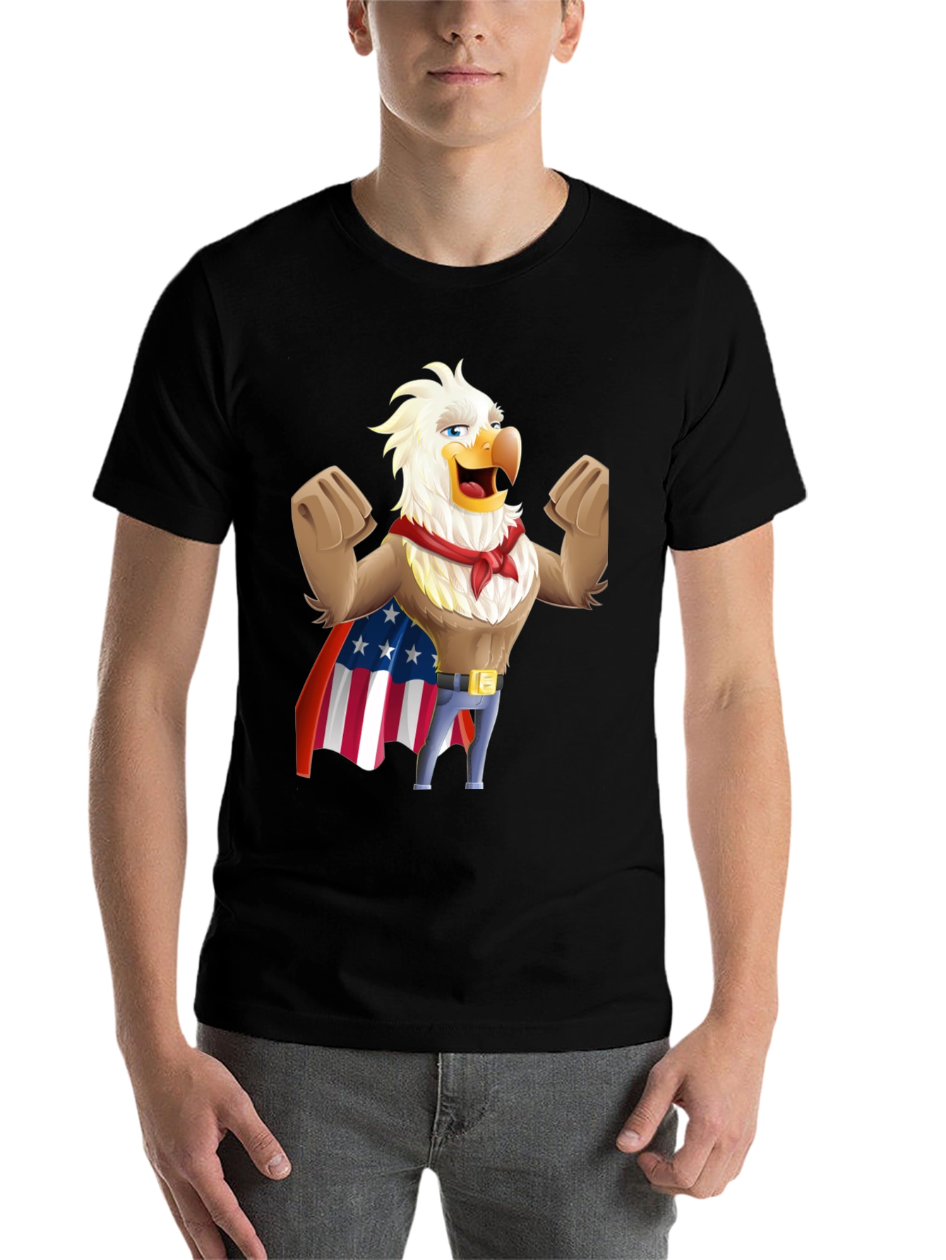 Black Patriotic Eagle Cartoon T-Shirt - USA Pride! view 7