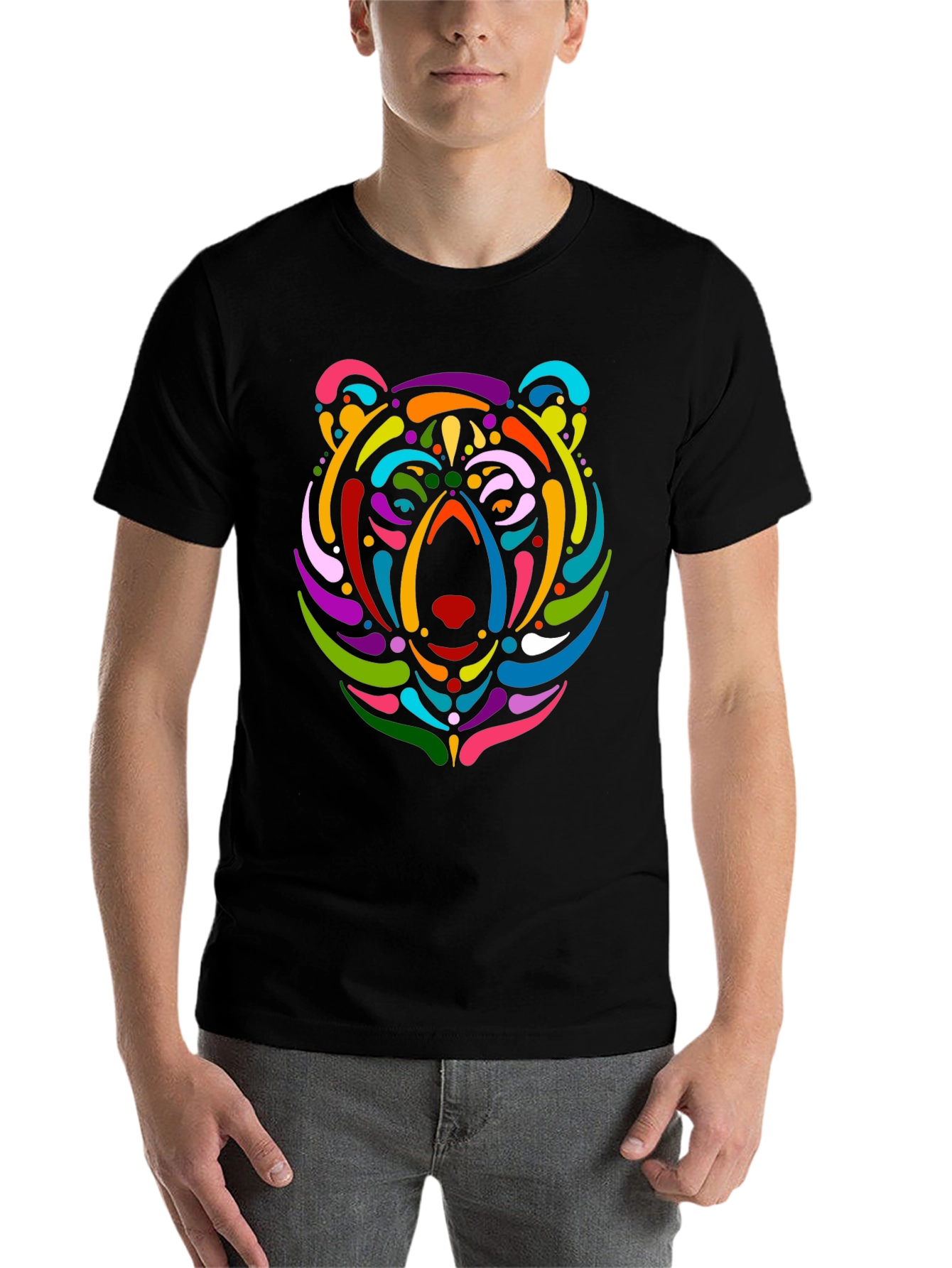 Black Colorful Bear Graphic Black T-Shirt view 7