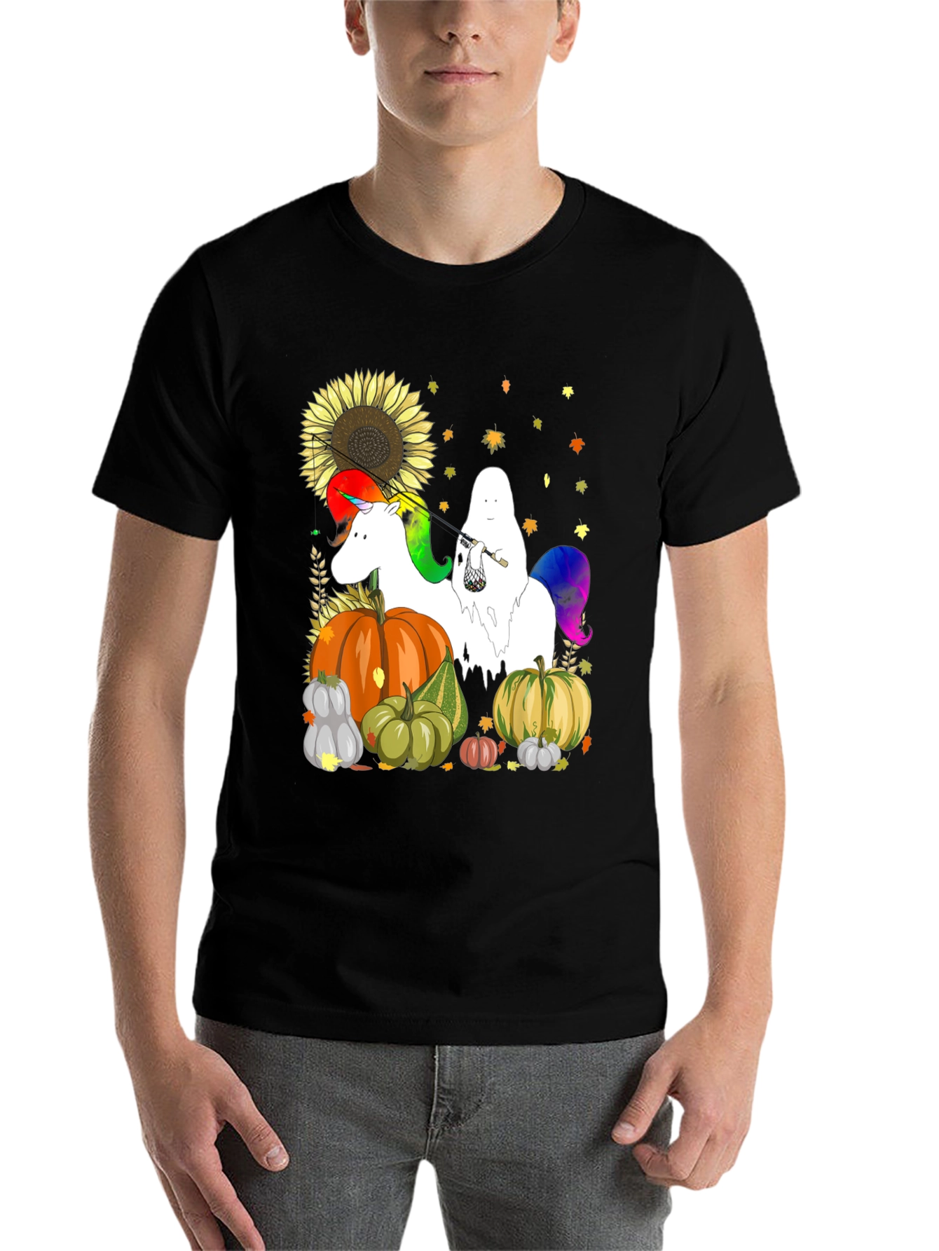 Black Unicorn Ghost Pumpkin Fall T-Shirt view 7