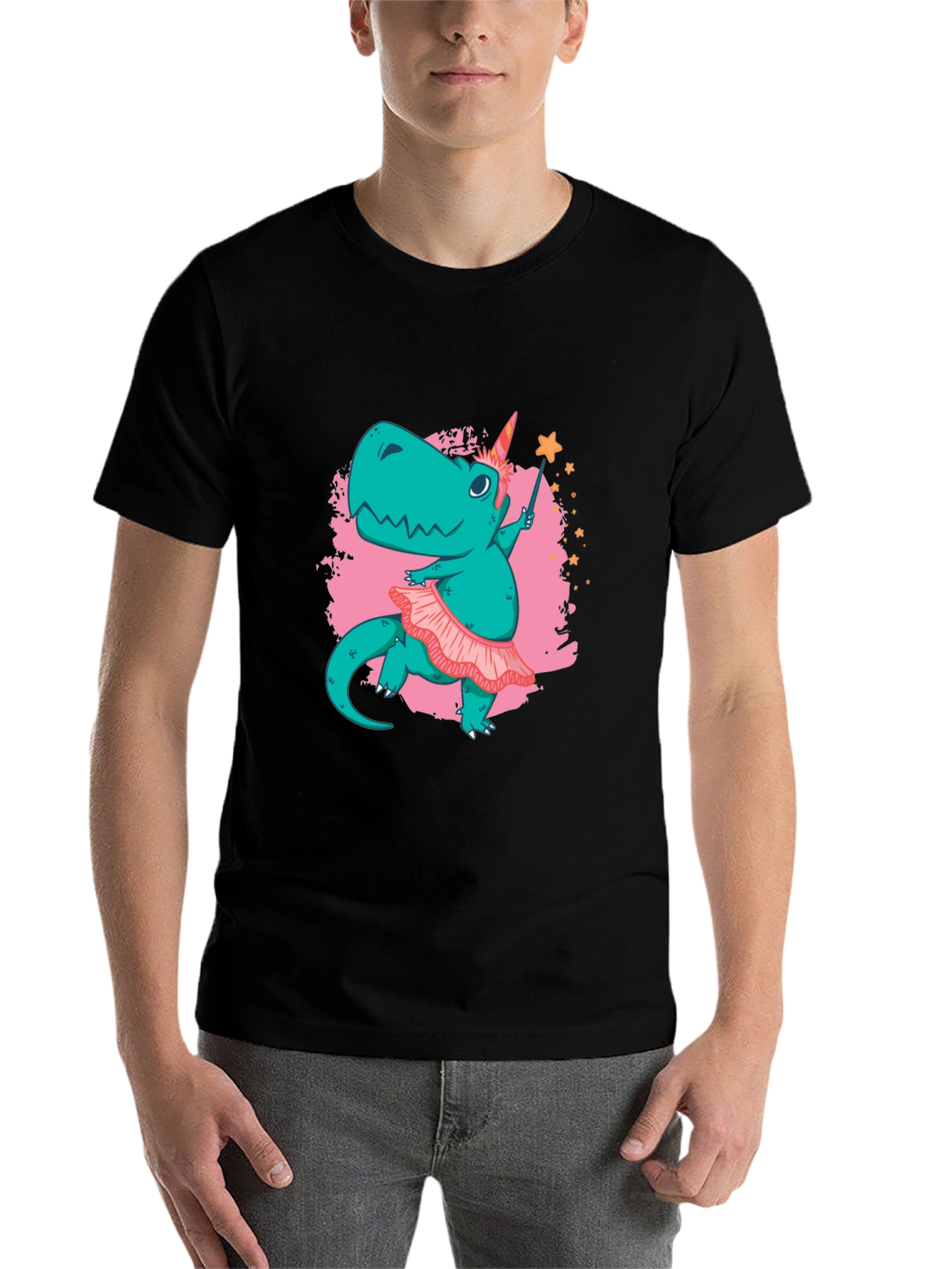 Black Dino Unicorn T-Shirt - Magical Ballerina Design view 7