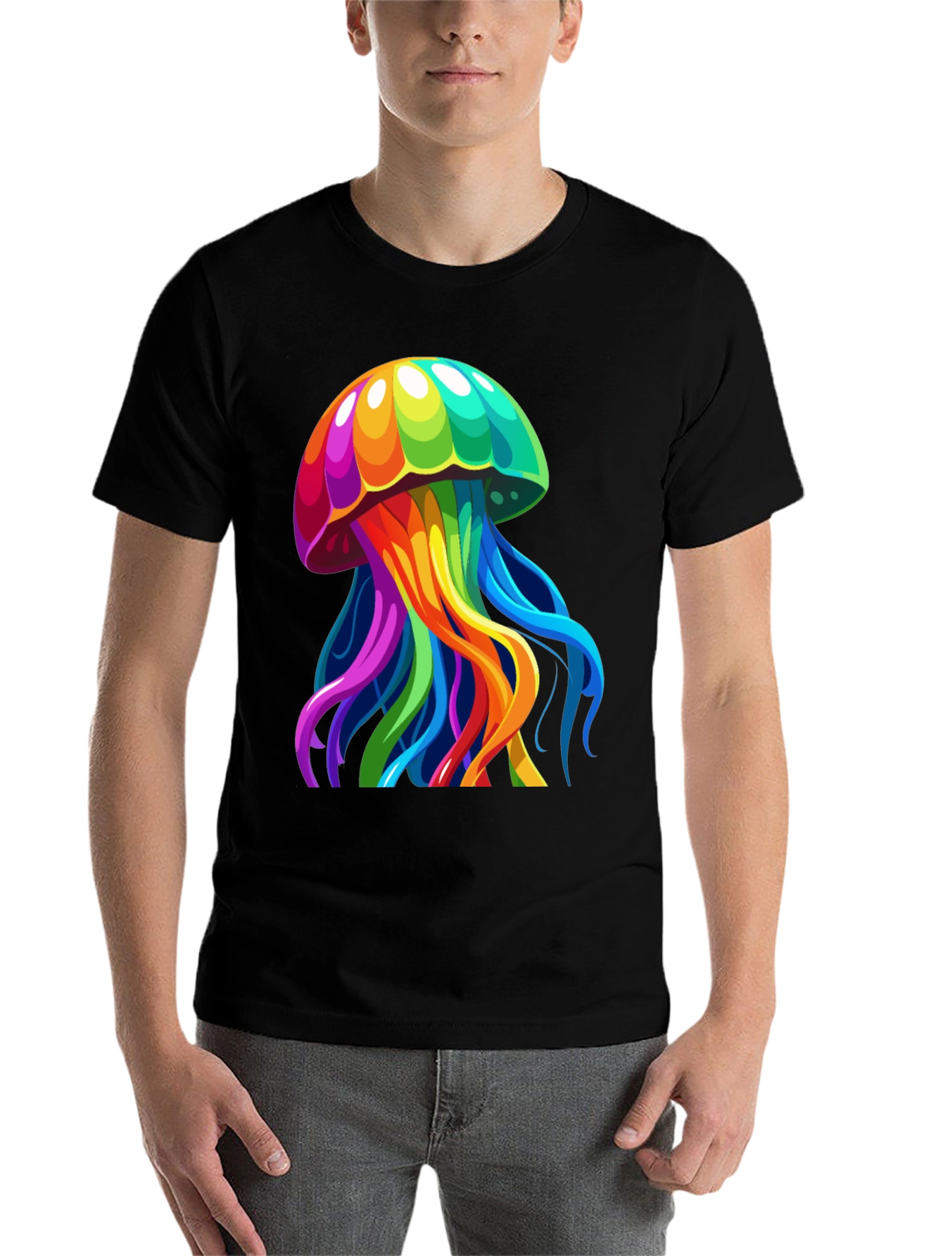 Black Rainbow Jellyfish Graphic Tee - Unique Black T-Shirt view 7