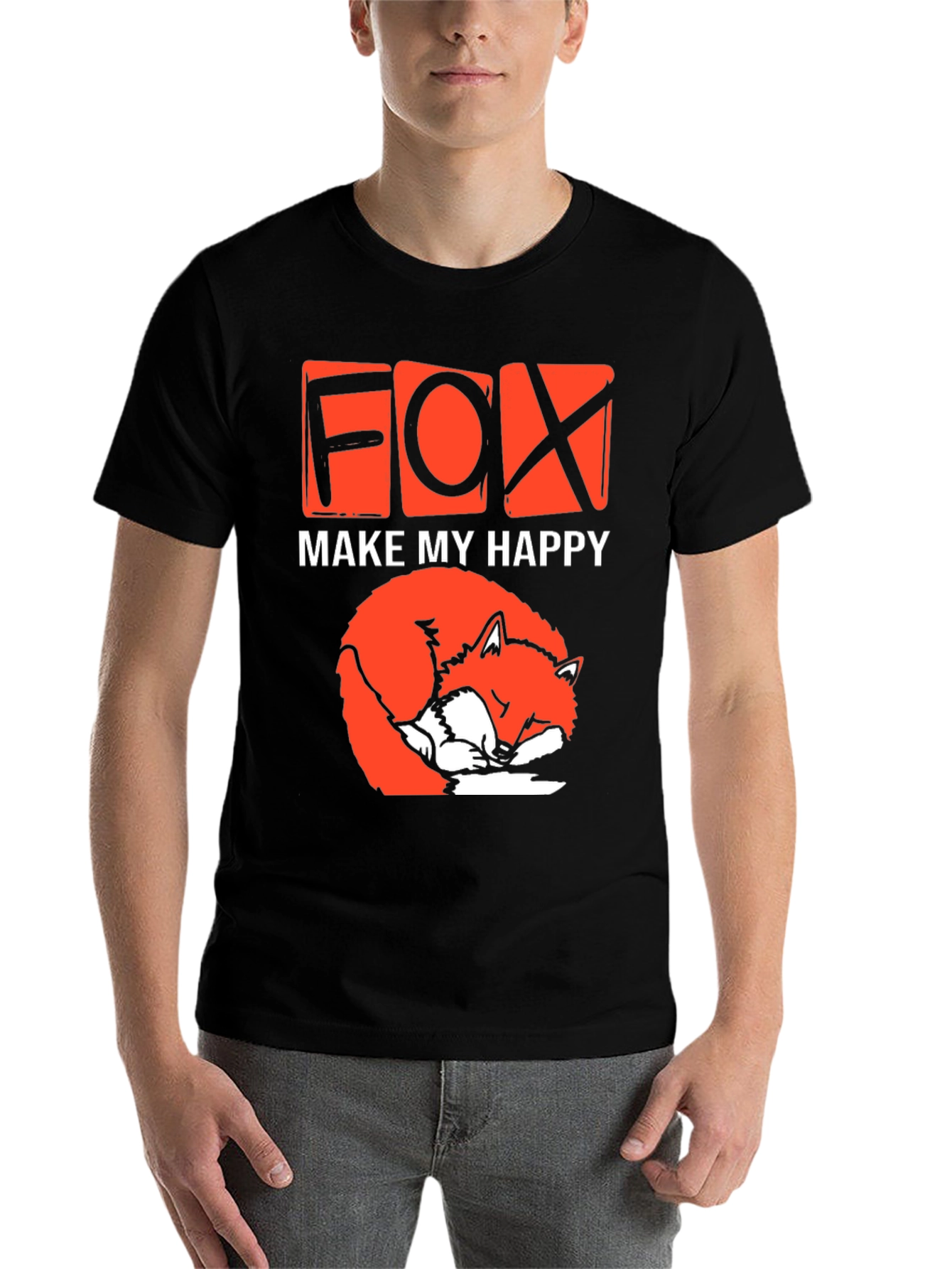 Black Cute Fox Make My Happy Graphic T-Shirt view 7