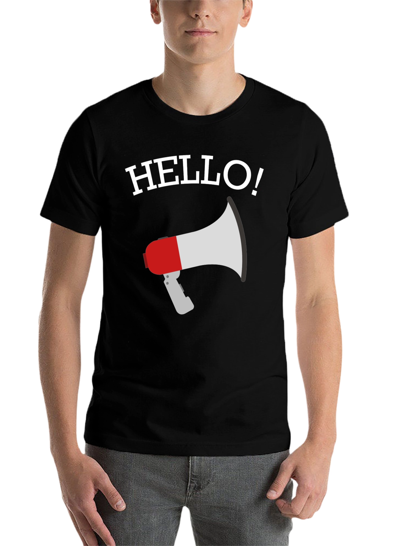 Black Hello Megaphone Graphic Tee - Mens Black T-Shirt view 7