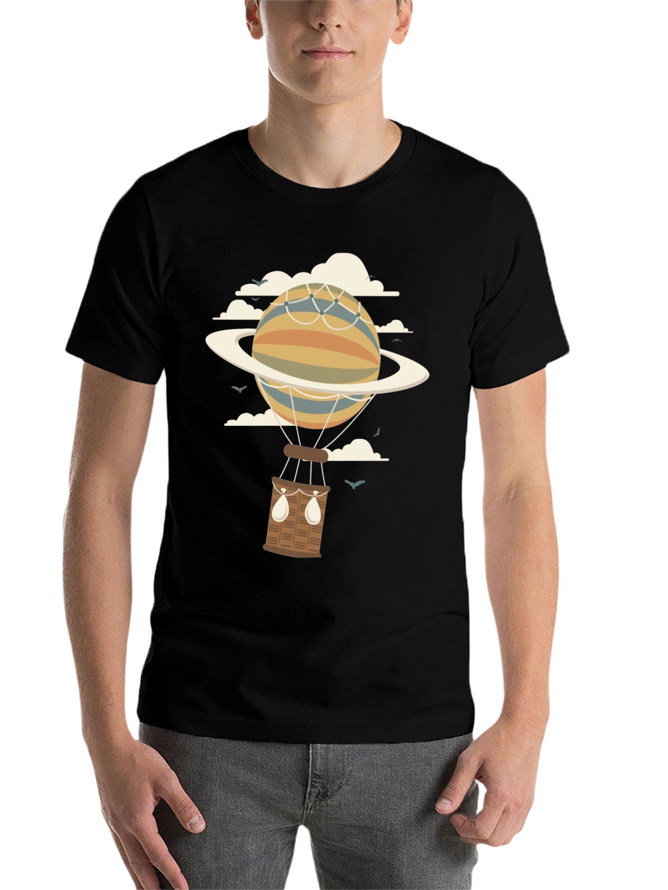 Black Saturn Air Balloon Graphic Tee view 7