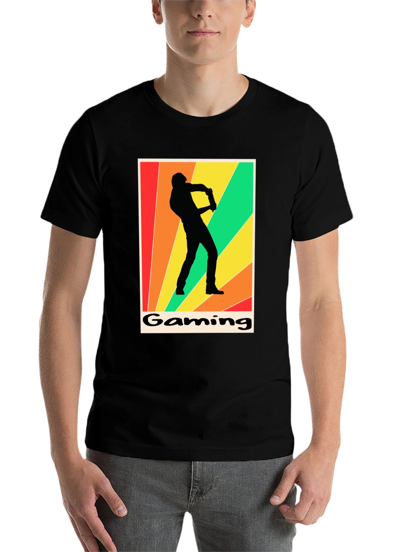 Black Gaming T-Shirt Retro Gamer Silhouette Graphic Tee view 7