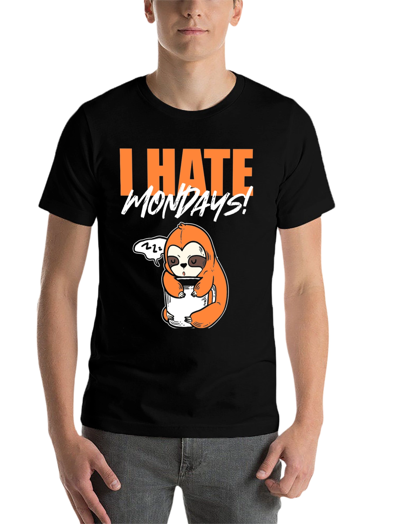 Black I Hate Mondays Sloth T-Shirt - Funny Graphic Tee view 7