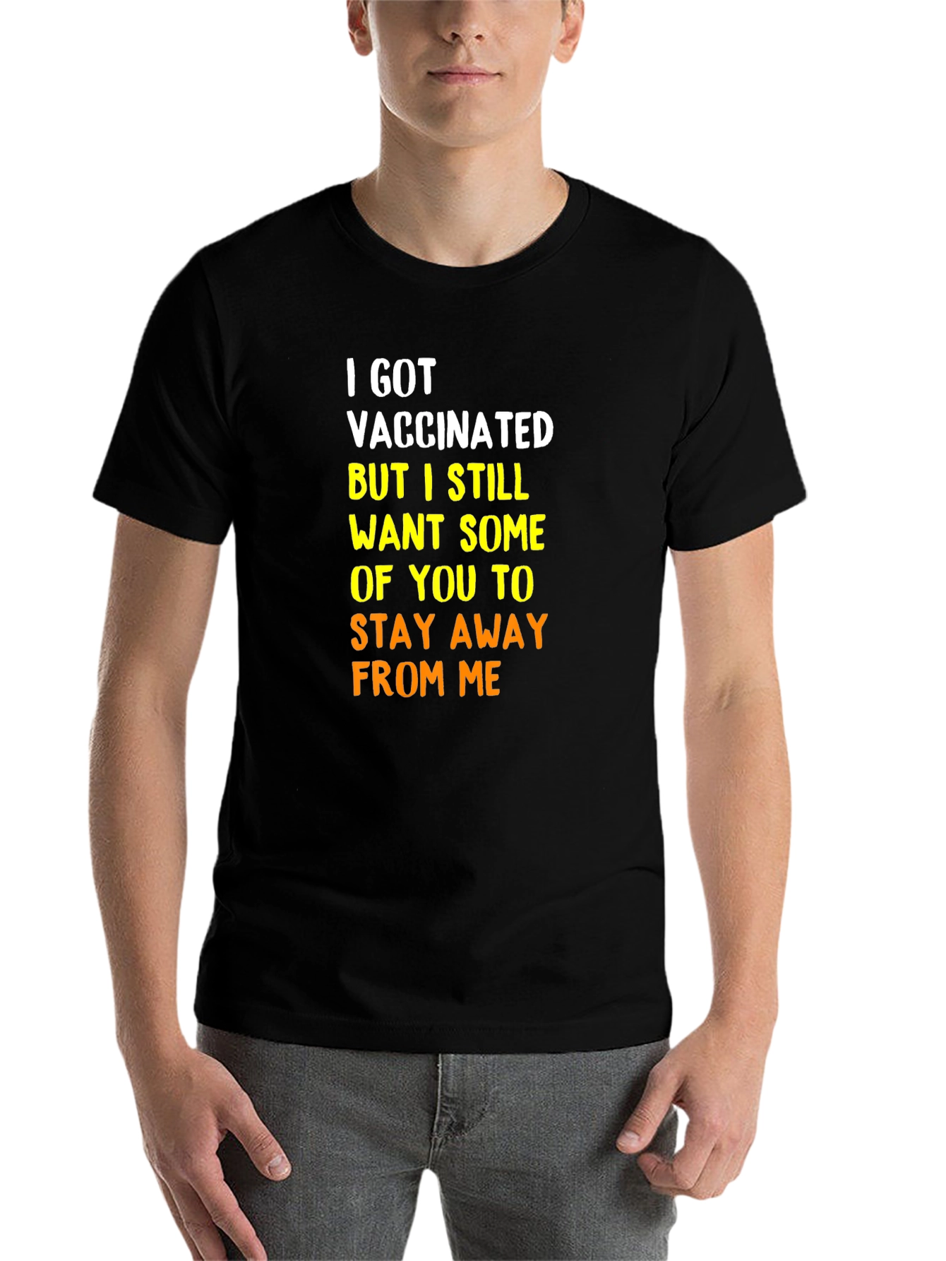 Black Vaccinated Humor Tee - Stay Away Shirt view 7