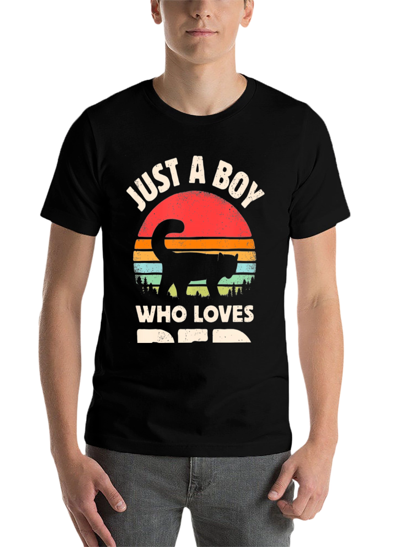 Black Just a Boy Who Loves Cats T-Shirt view 7