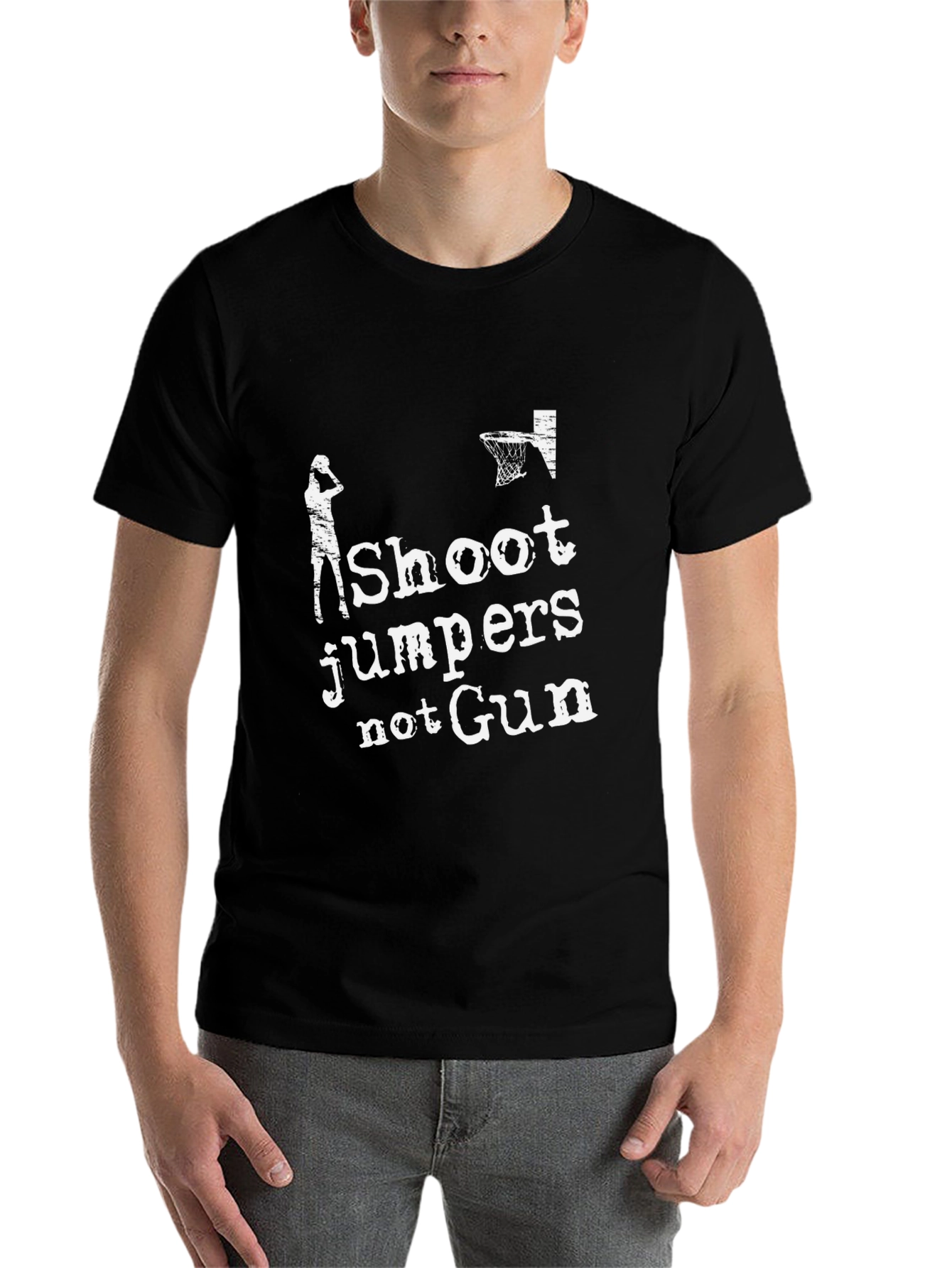 Black Shoot Jumpers Not Guns Graphic T-Shirt view 7