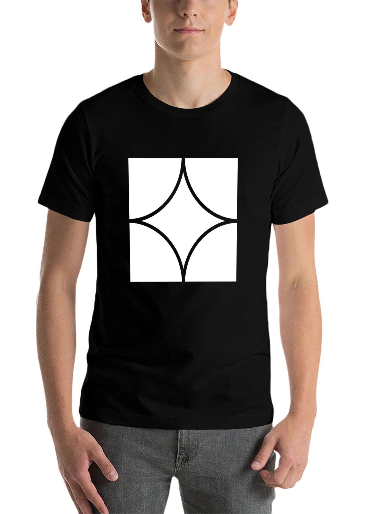 Black Modern Graphic Tee - Black with White Diamond Design view 7