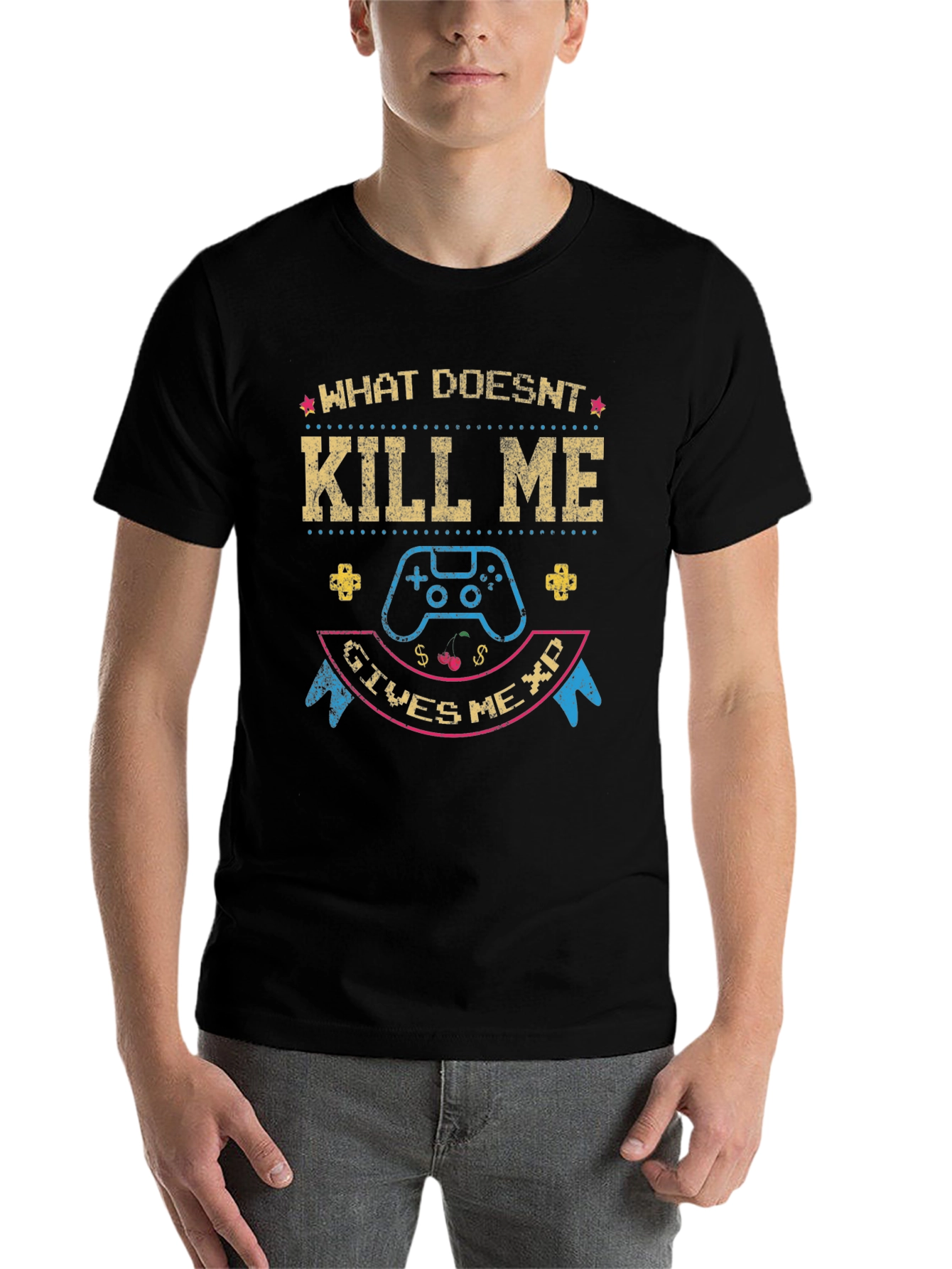 Black Gamer T-Shirt: What Doesn't Kill Me Gives Me XP view 7