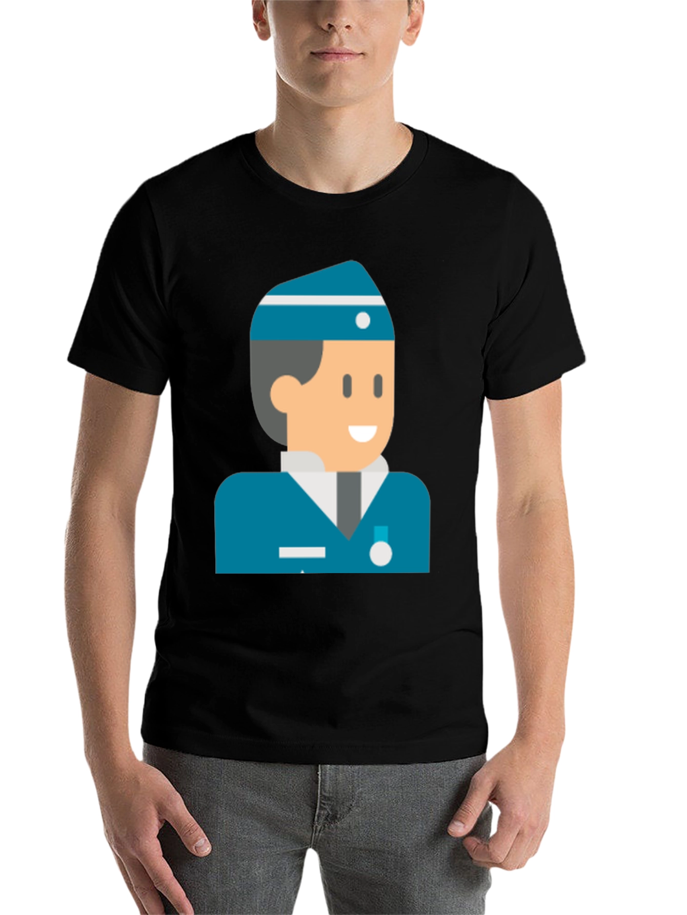Black Cartoon Naval Officer Black T-Shirt view 7