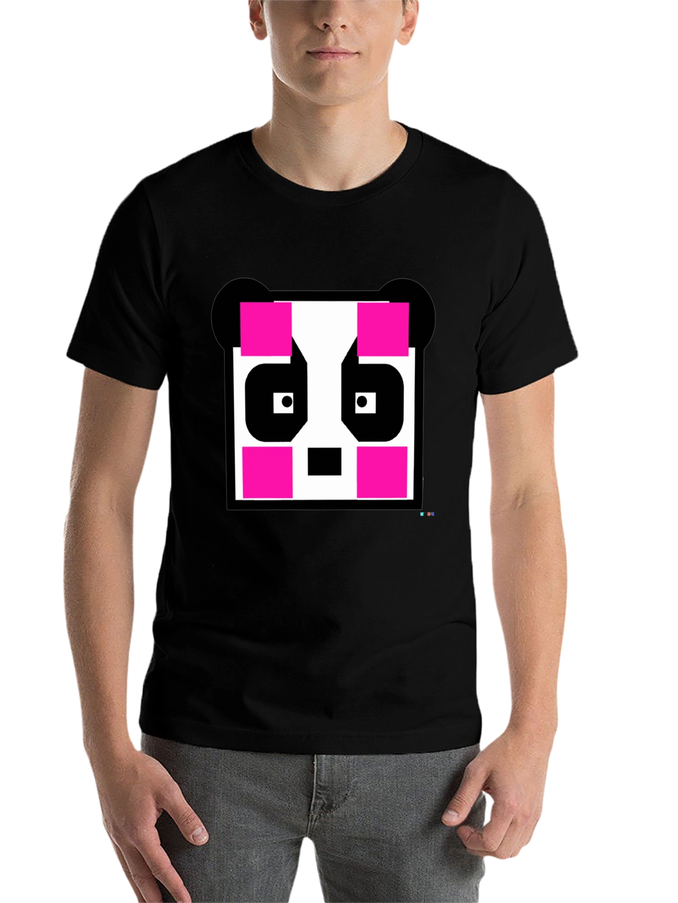 Black Pixel Panda Graphic Tee - Black Crew Neck view 7